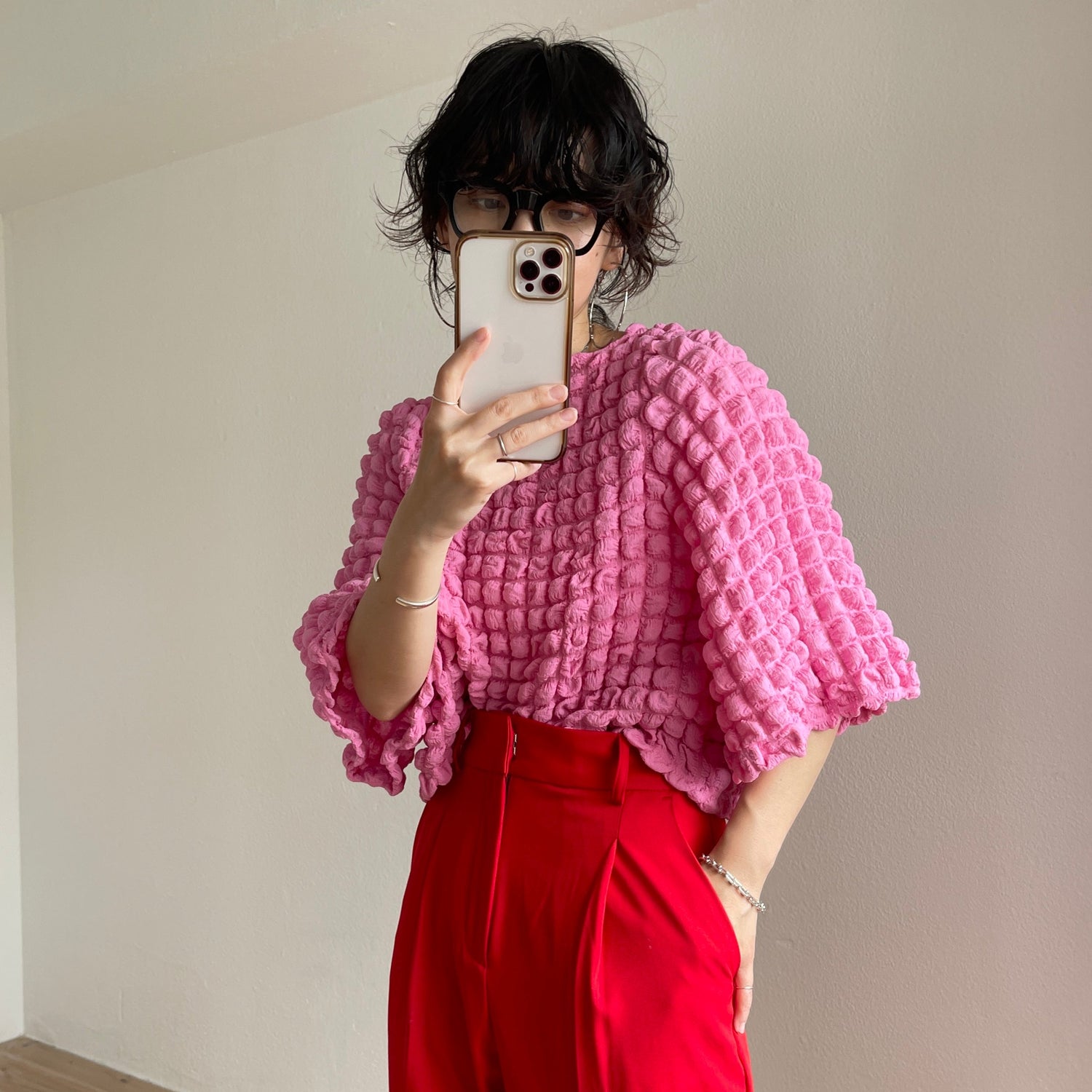 【SAMPLE】wide shoulder pop corn po / pink