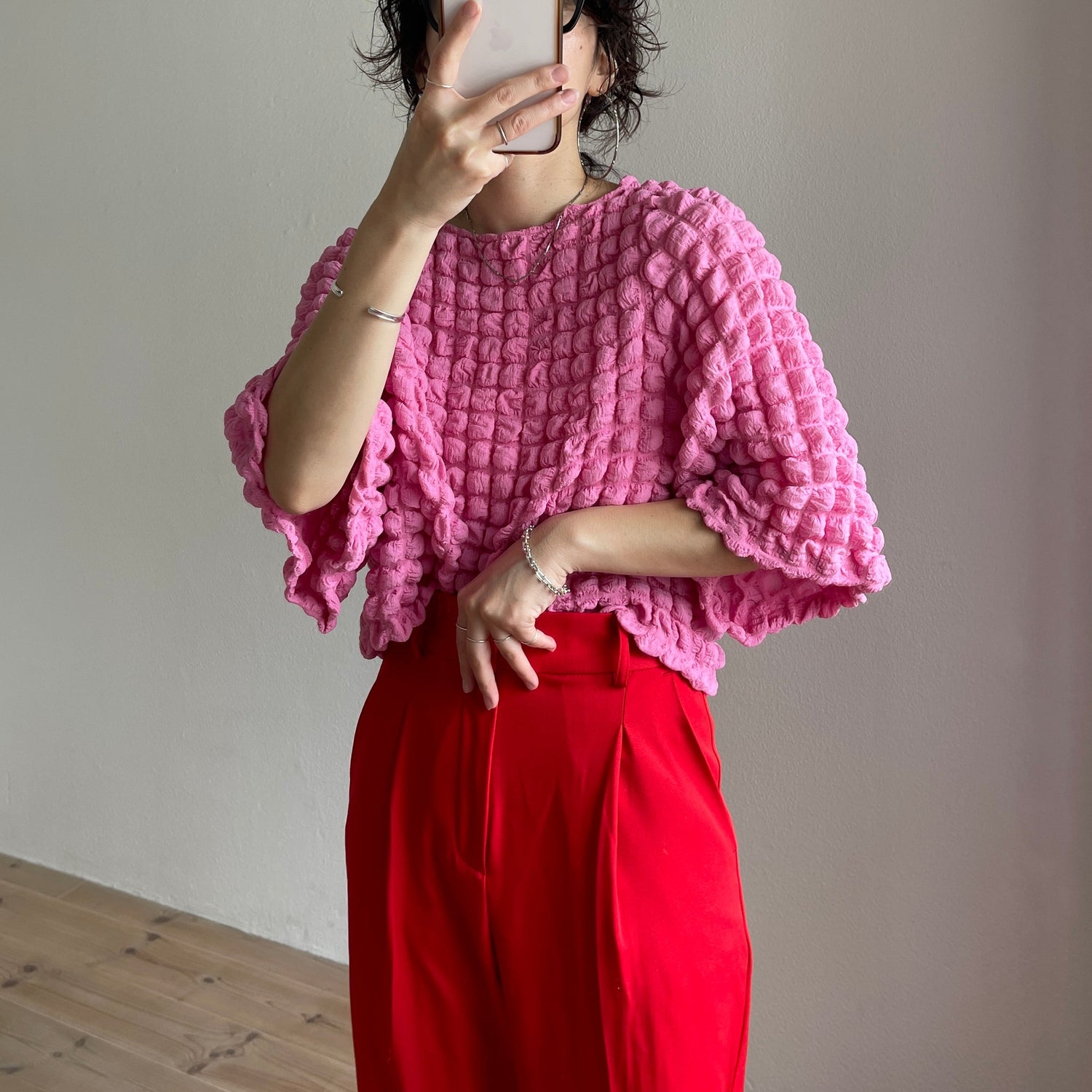 【SAMPLE】wide shoulder pop corn po / pink