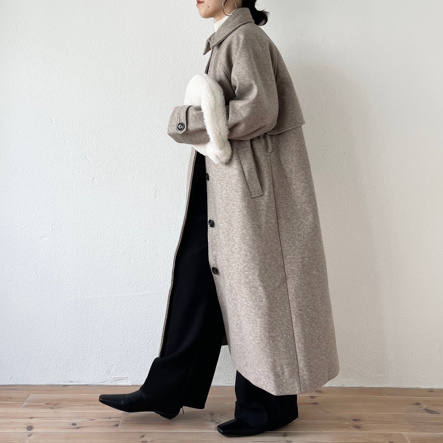 daily daily soutien collar long coat / beige