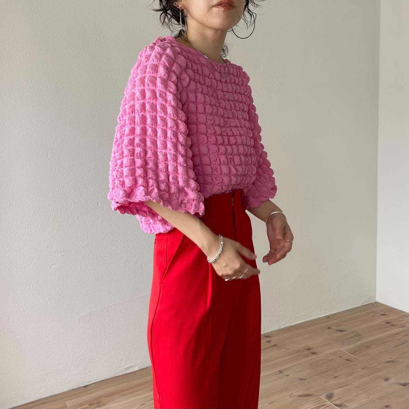 【SAMPLE】wide shoulder pop corn po / pink