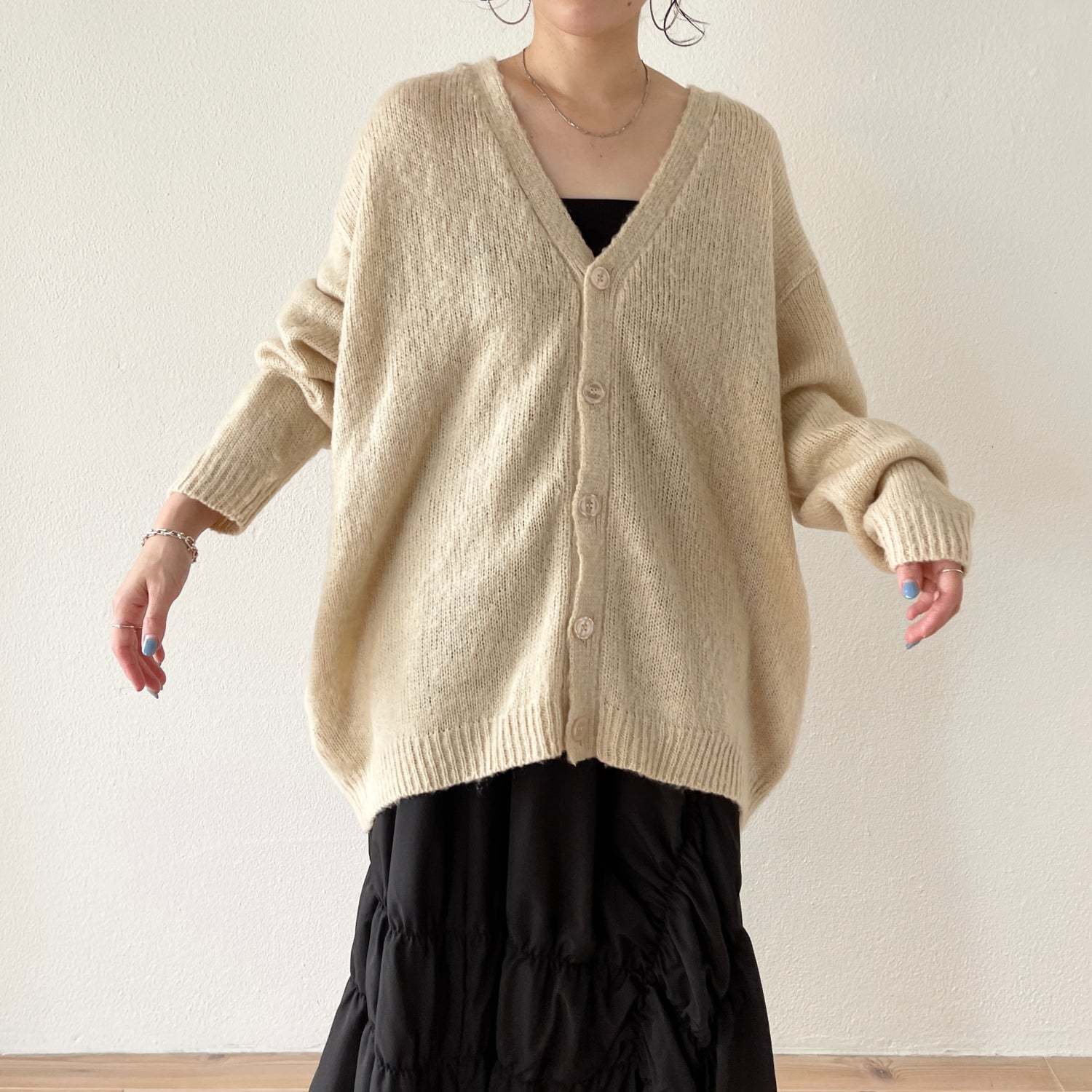 over size shaggy cardigan / ivory
