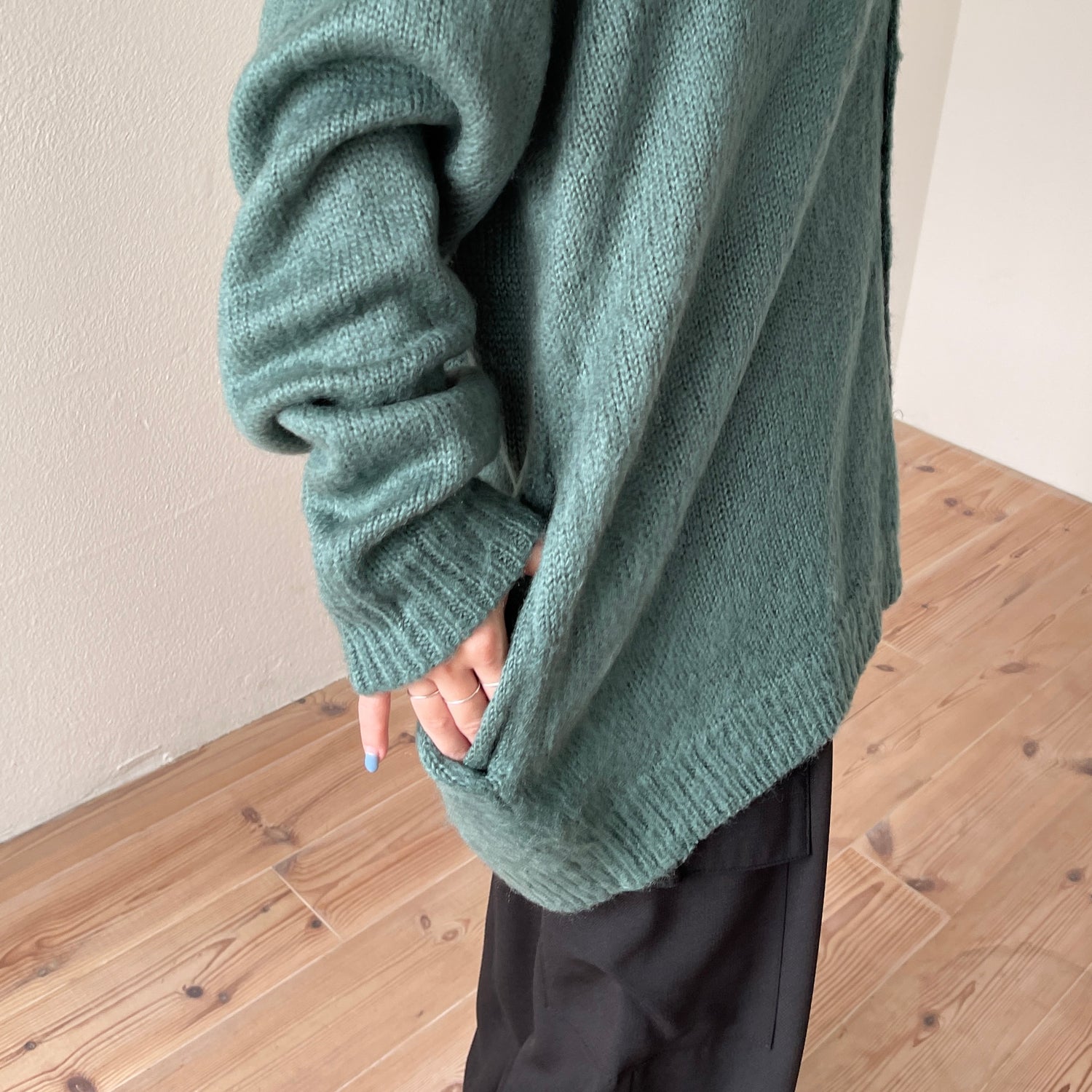 over size shaggy cardigan / greenblue