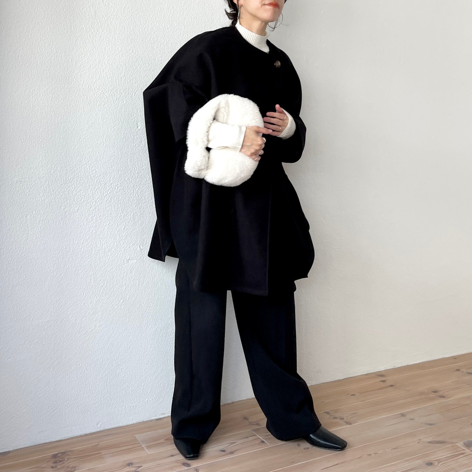 poncho coat muffler set / black