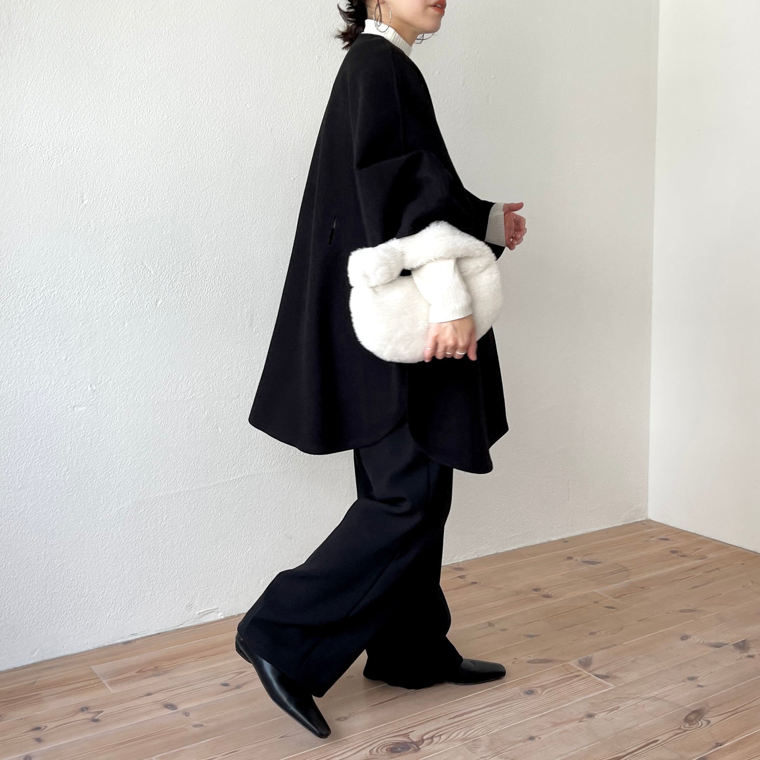 poncho coat muffler set / black