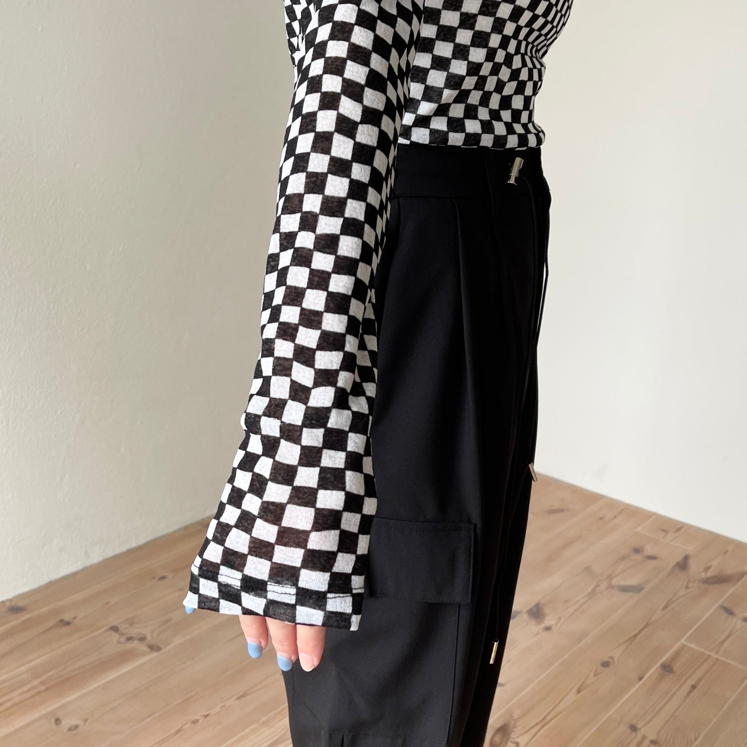 【SAMPLE】checker sheer tops / black