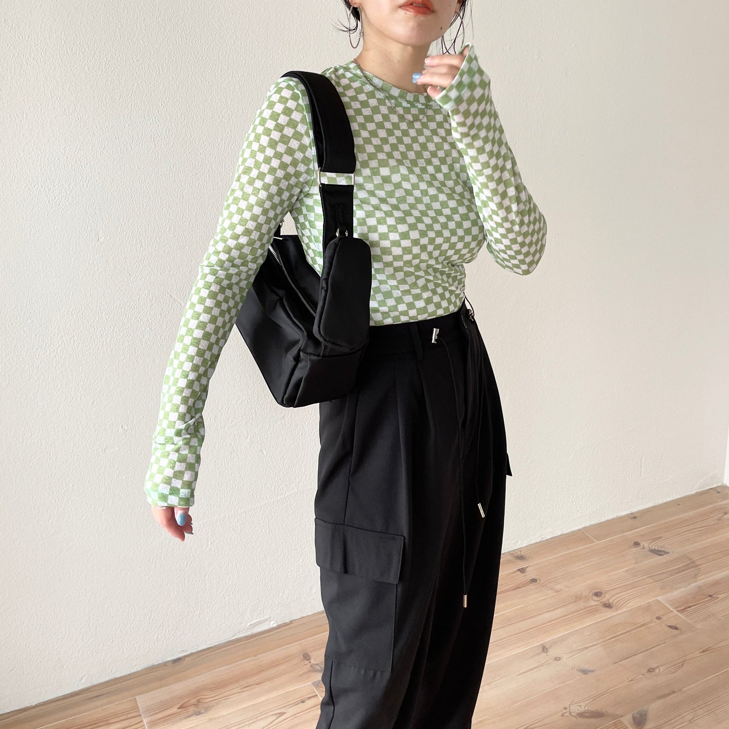 【SAMPLE】checker sheer tops / green
