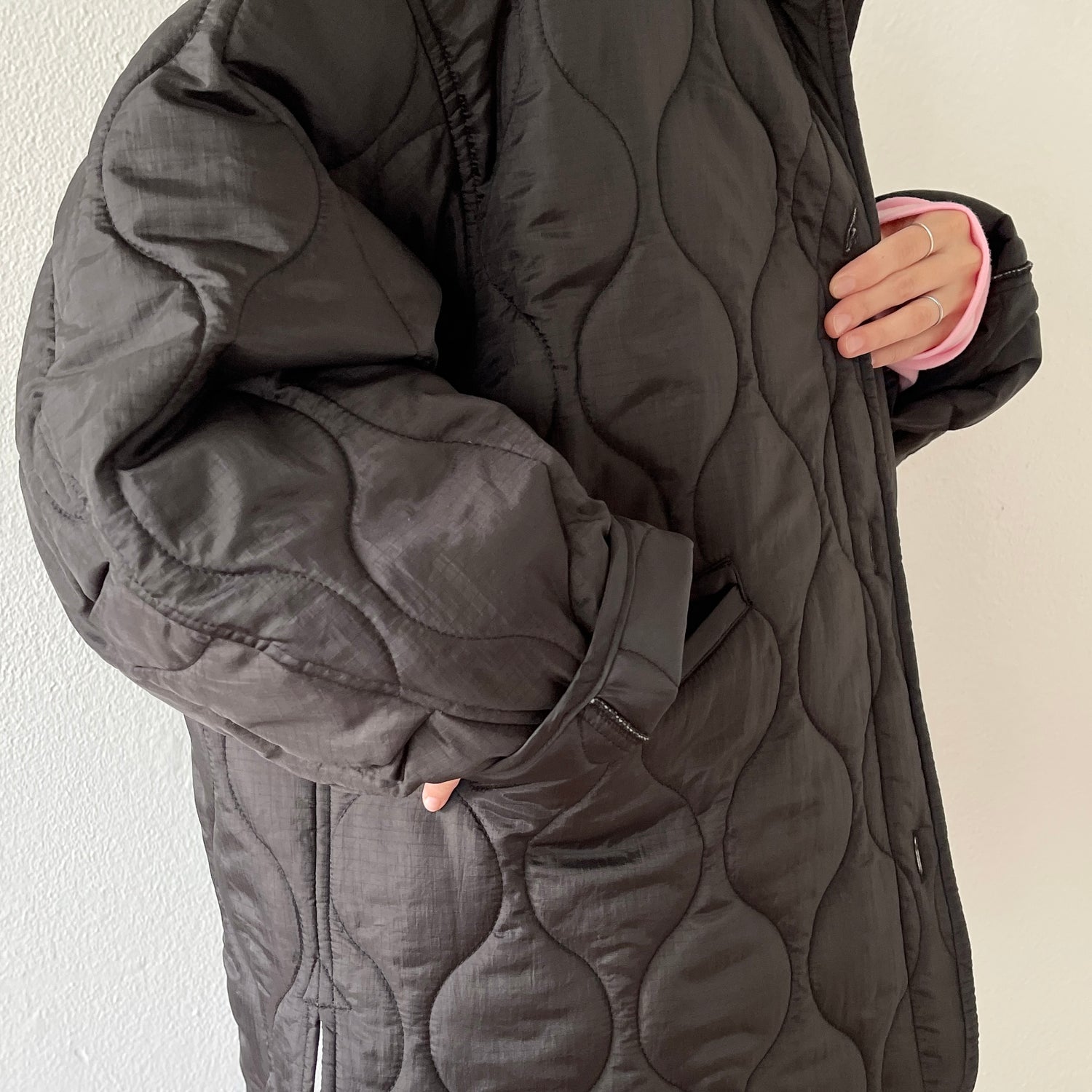 over size quilting jacket / black