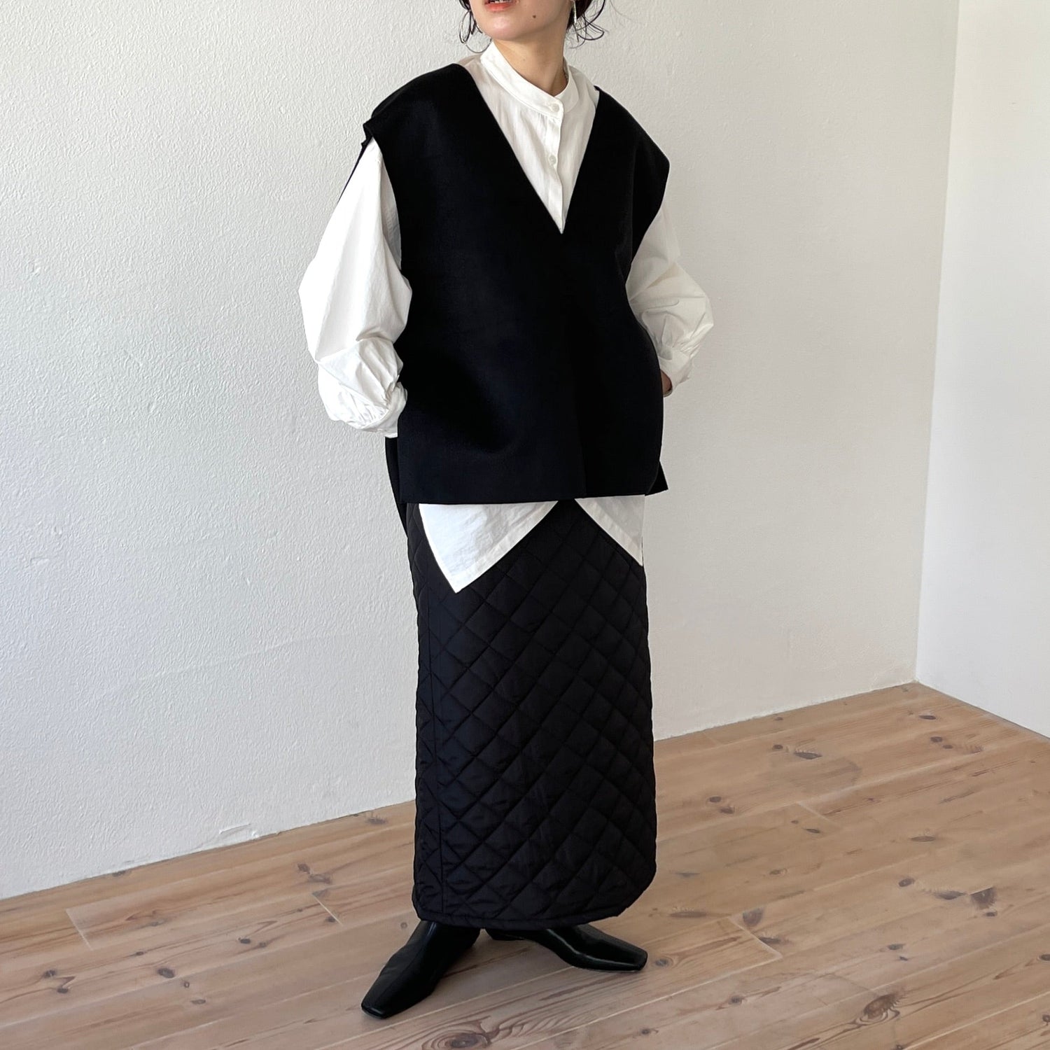 【SAMPLE】quilting skirt / black