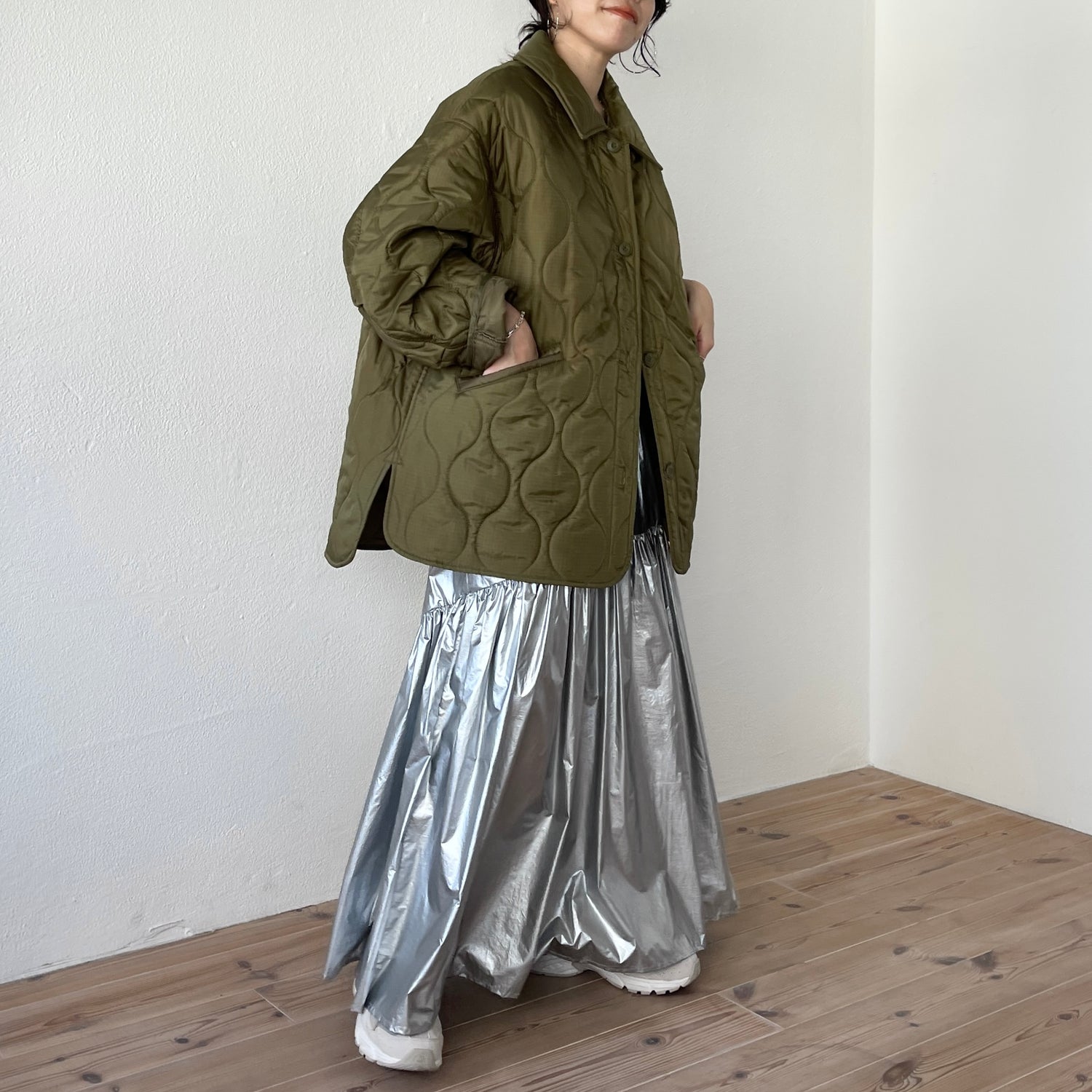 over size quilting jacket / khaki
