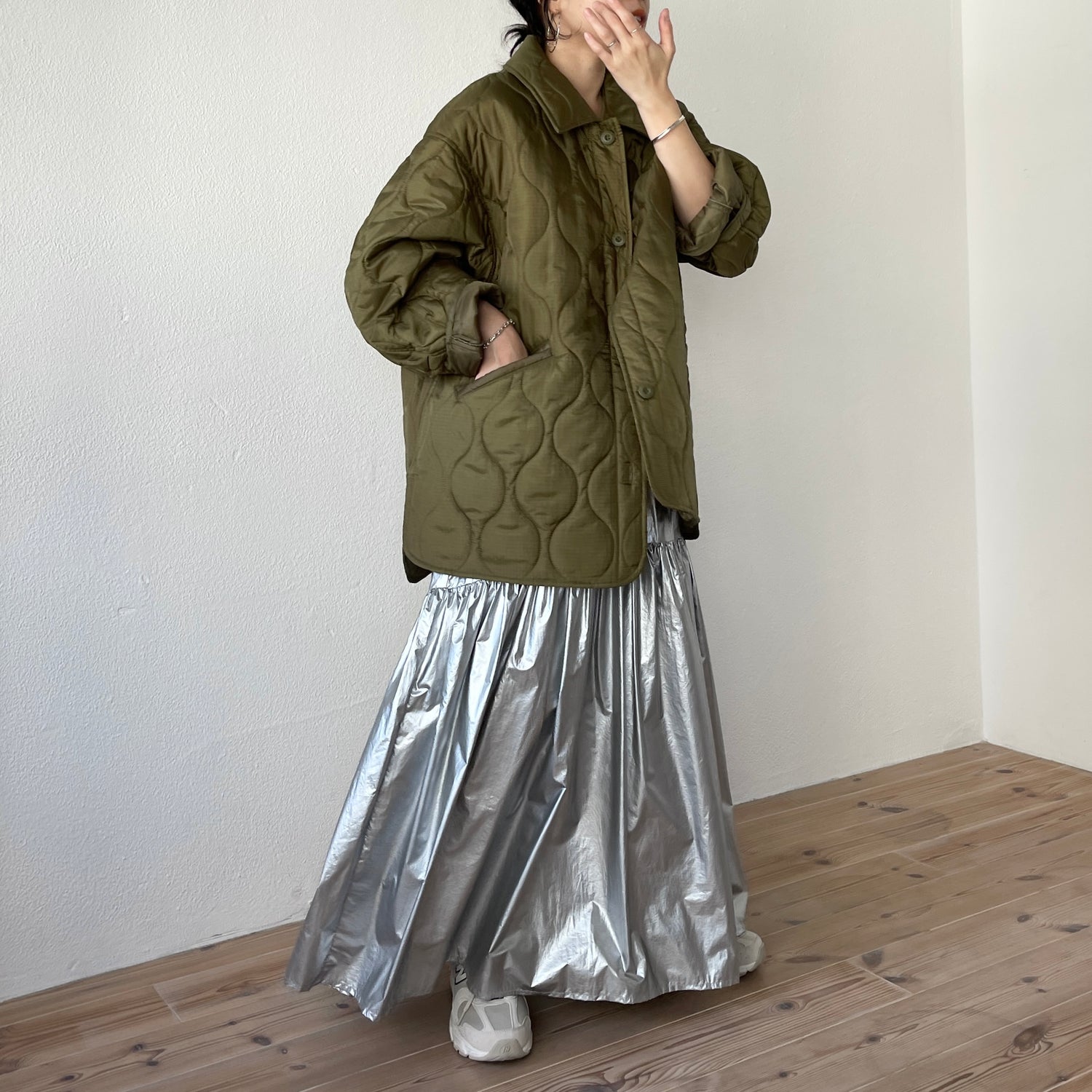 over size quilting jacket / khaki