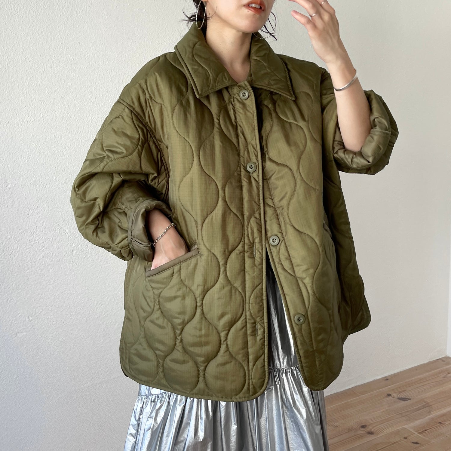 over size quilting jacket / khaki