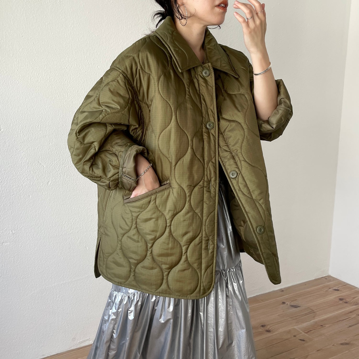 over size quilting jacket / khaki