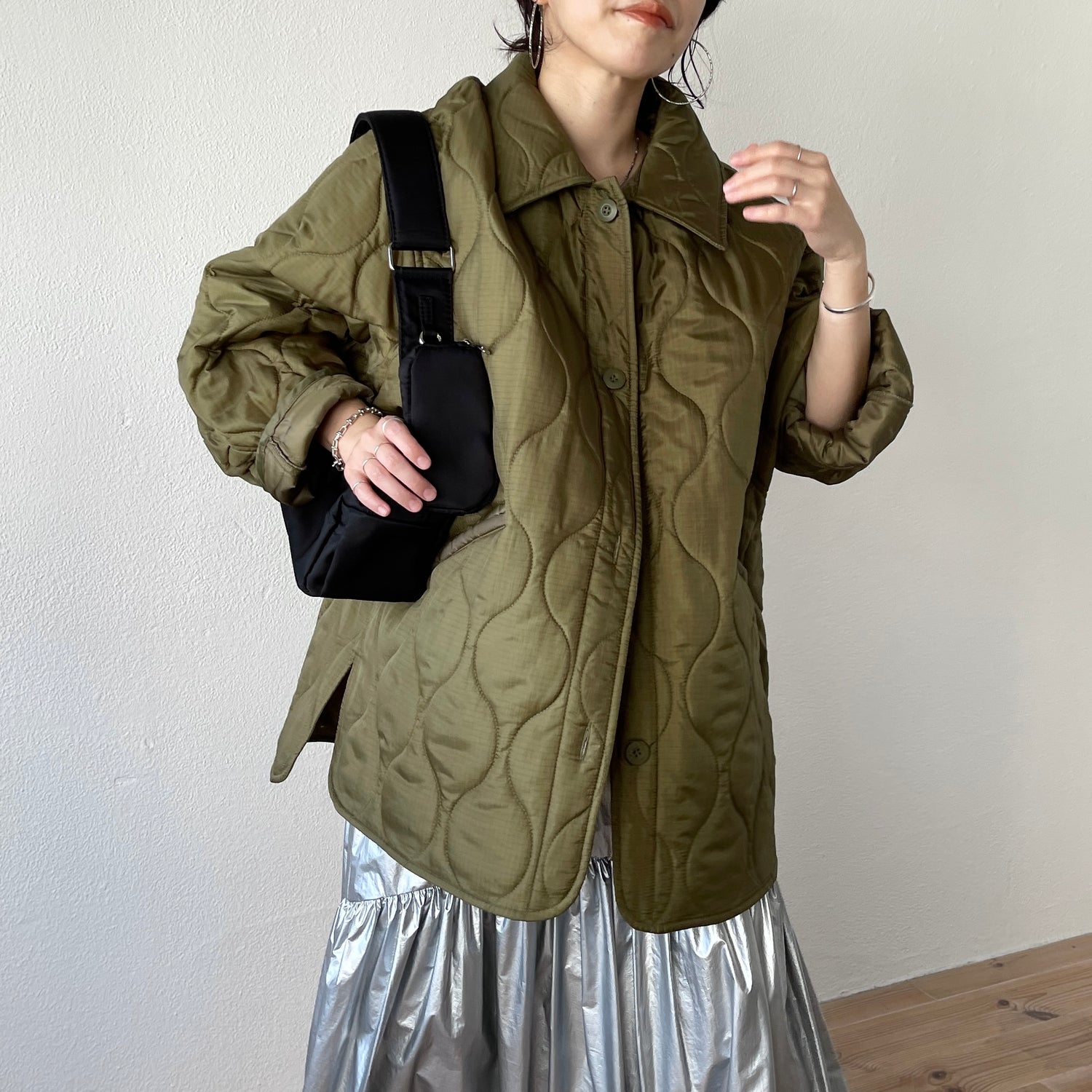over size quilting jacket / khaki