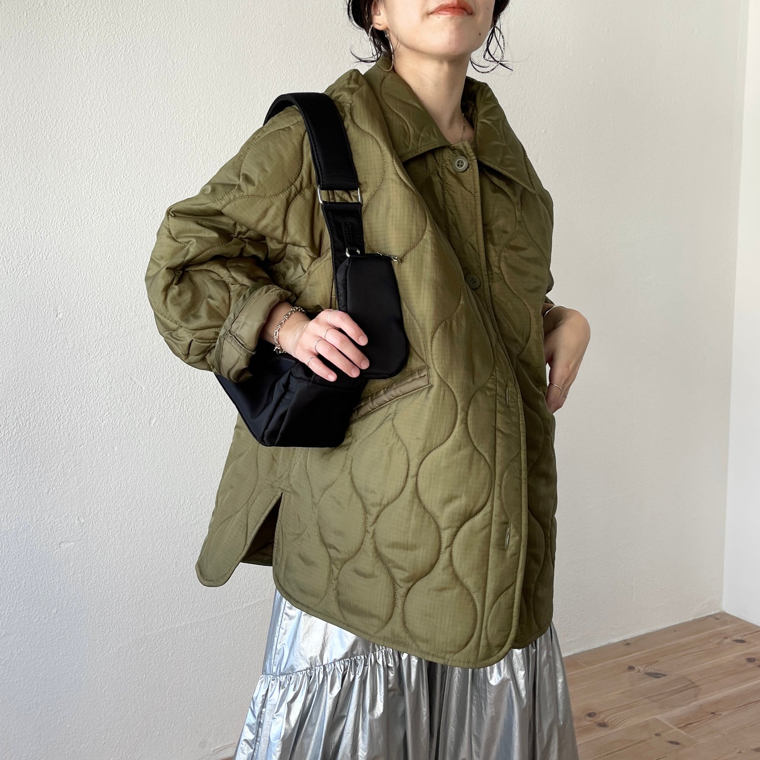 over size quilting jacket / khaki