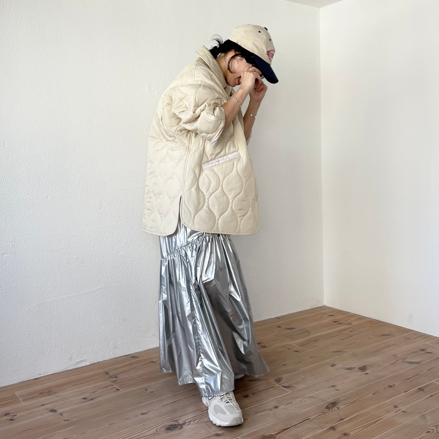 over size quilting jacket / ivory