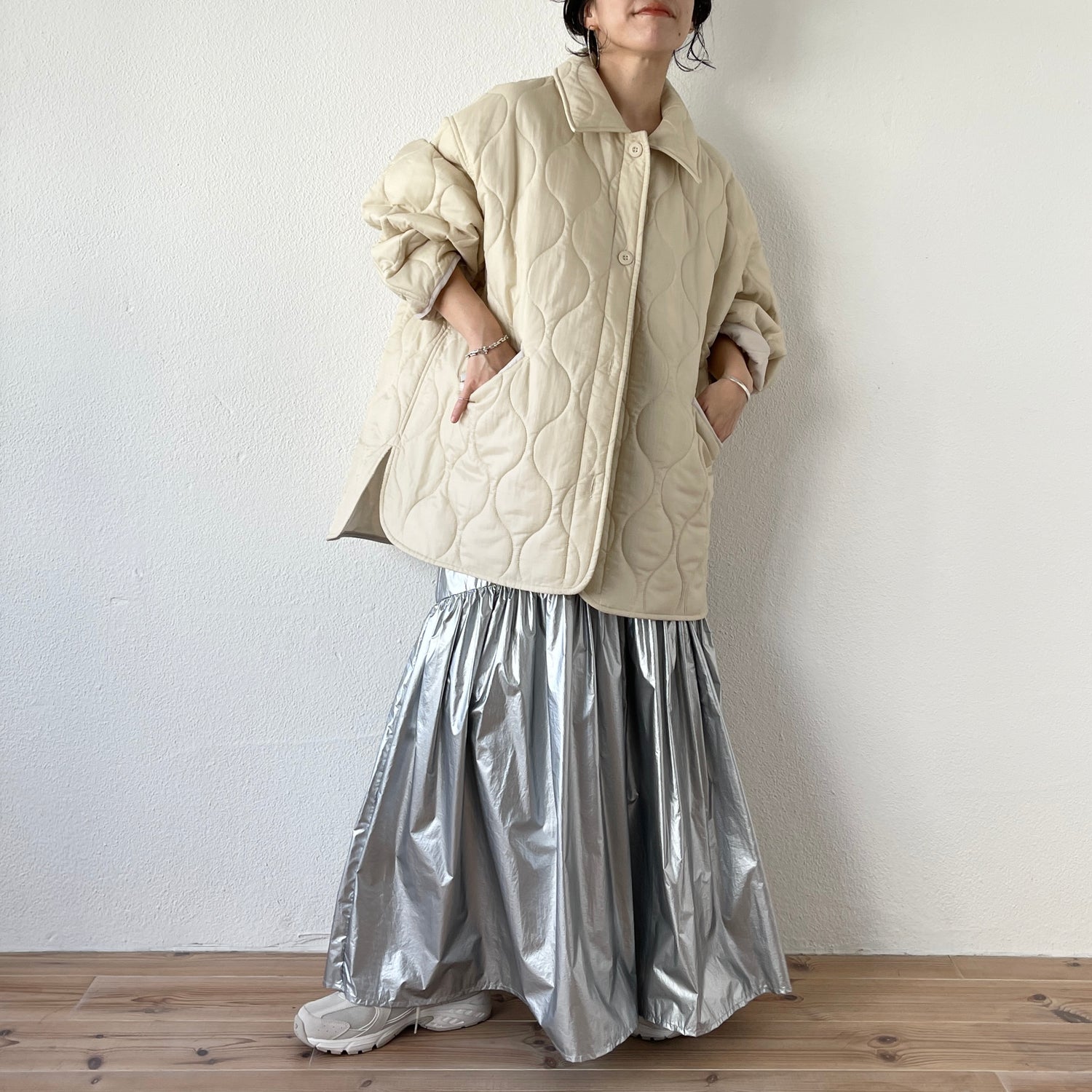over size quilting jacket / ivory