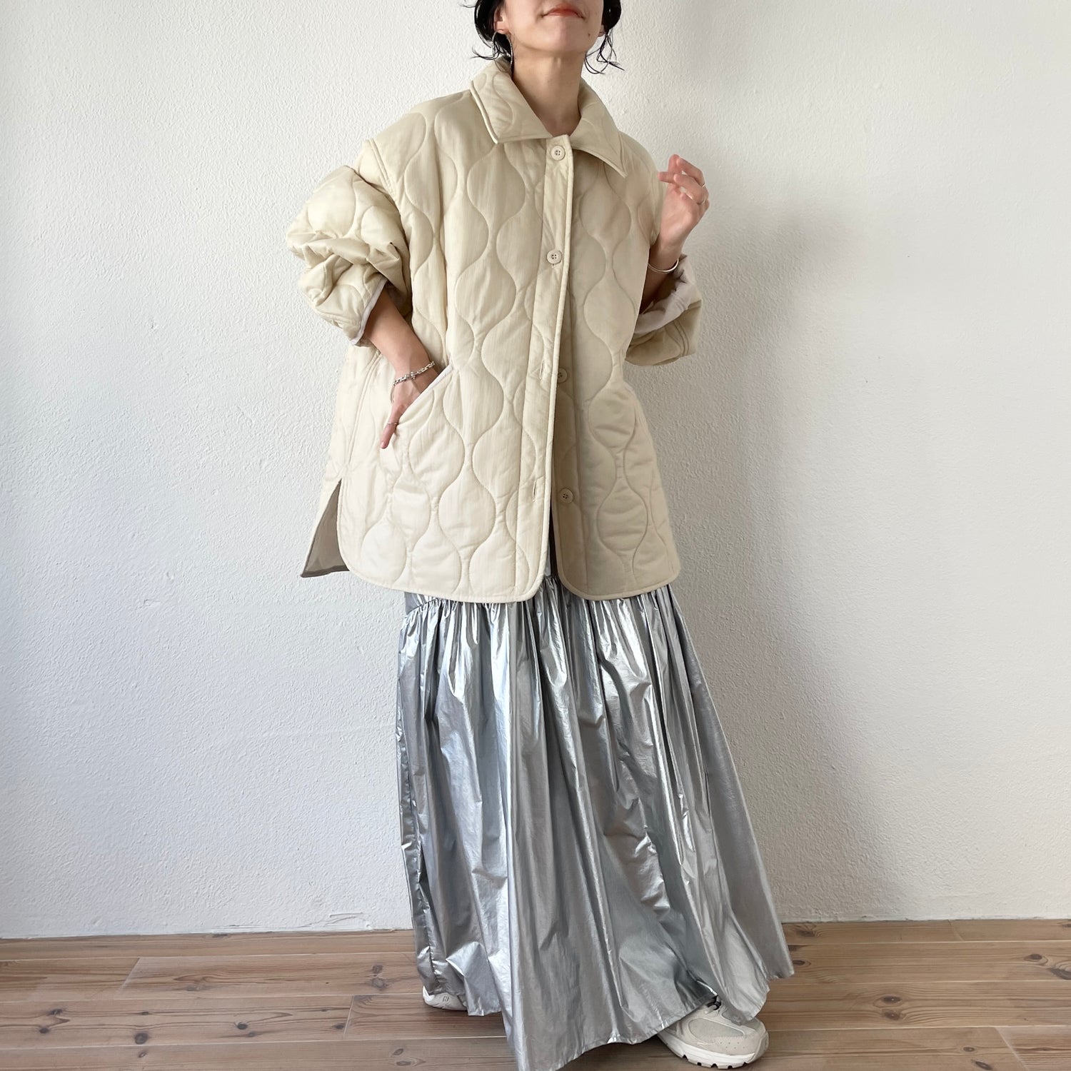 over size quilting jacket / ivory