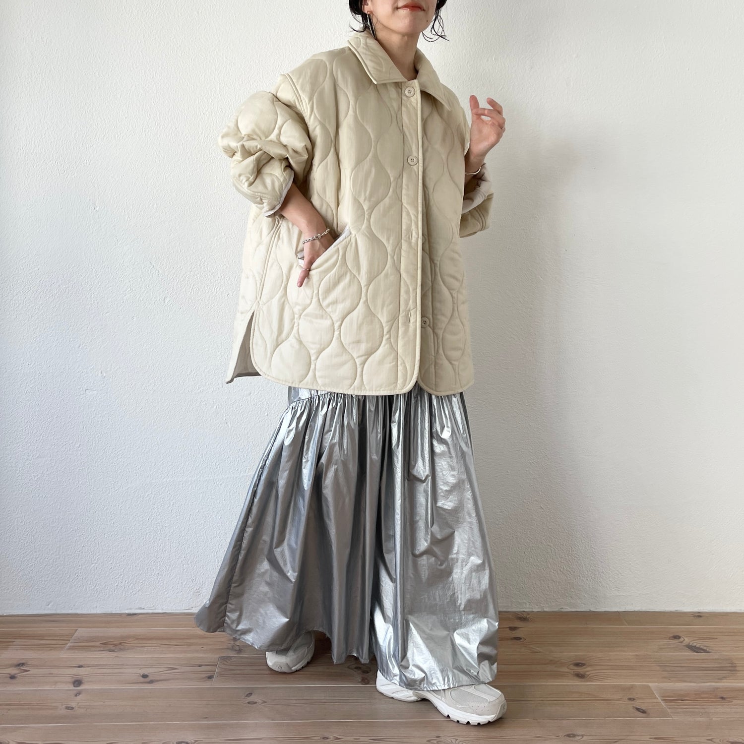 over size quilting jacket / ivory