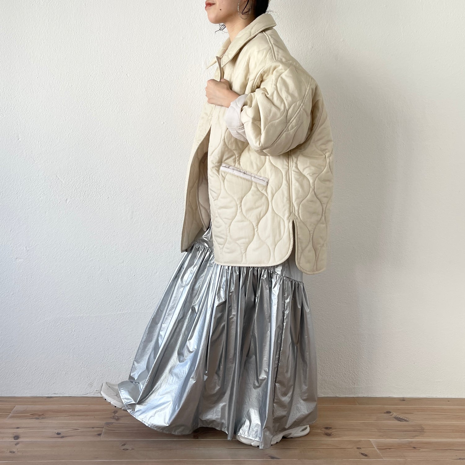 over size quilting jacket / ivory