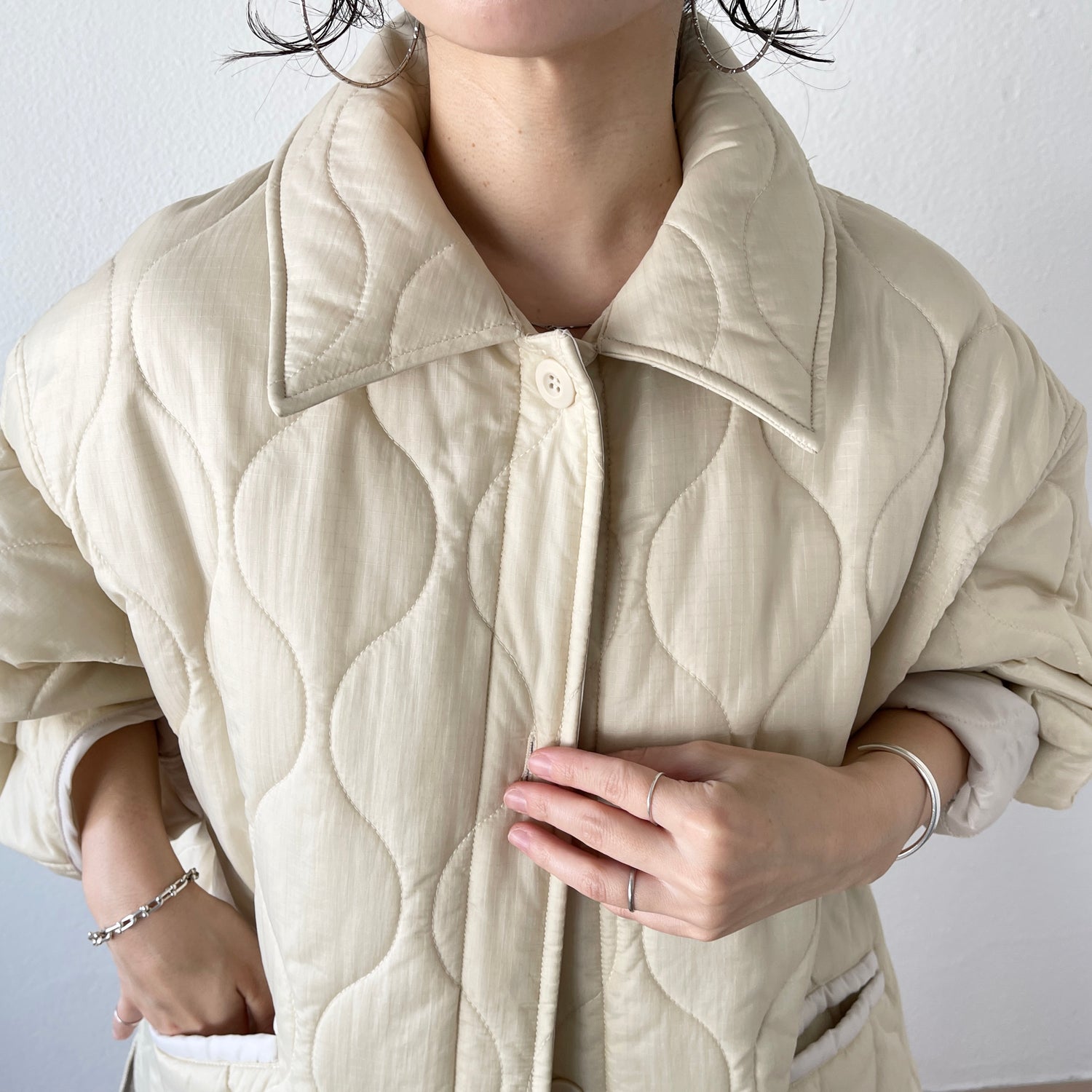 over size quilting jacket / ivory