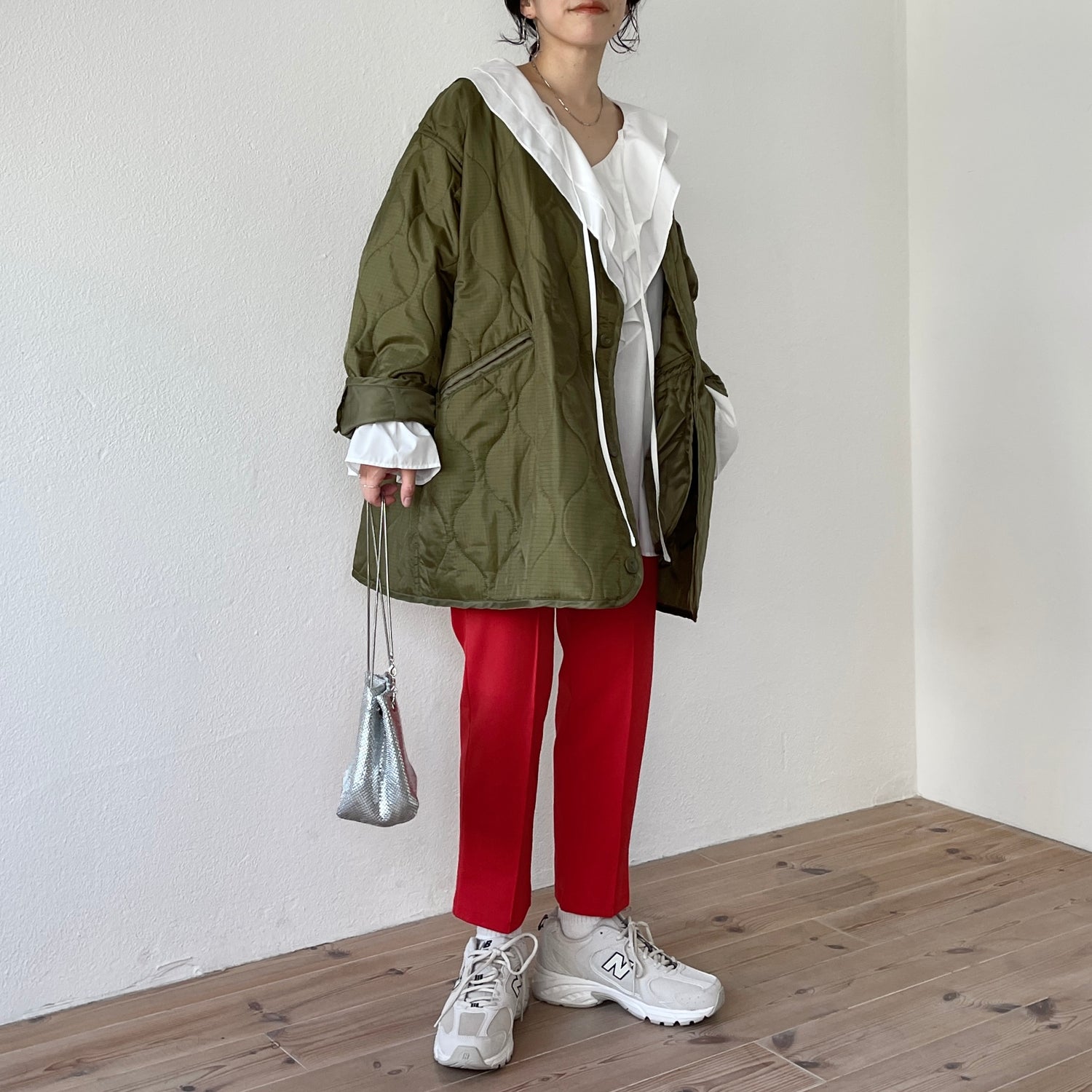 over size quilting liner jacket / khaki