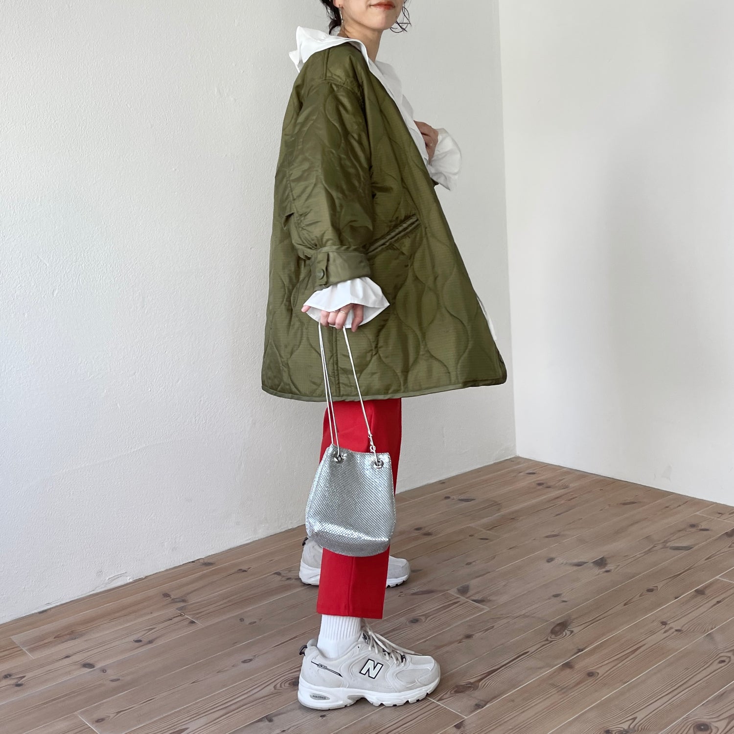 over size quilting liner jacket / khaki