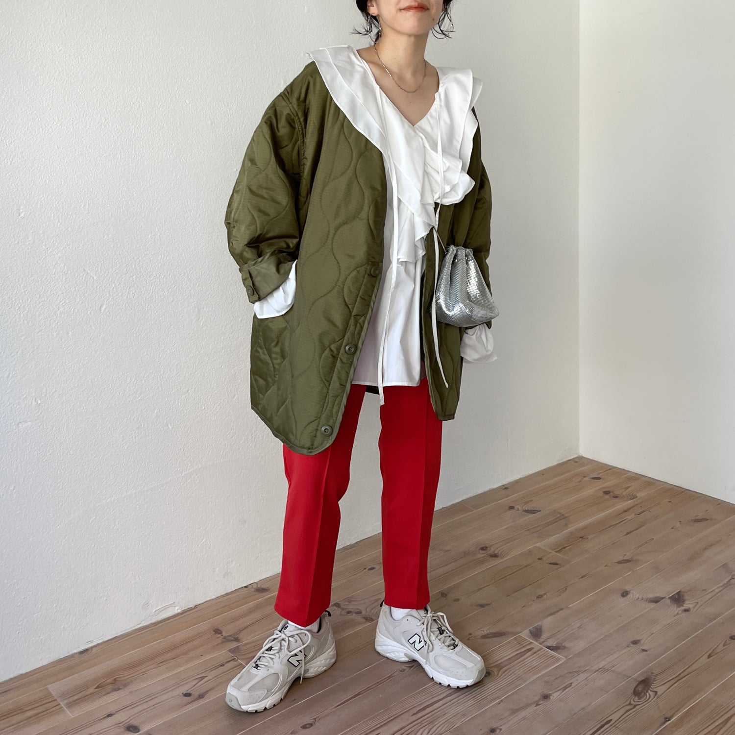 over size quilting liner jacket / khaki