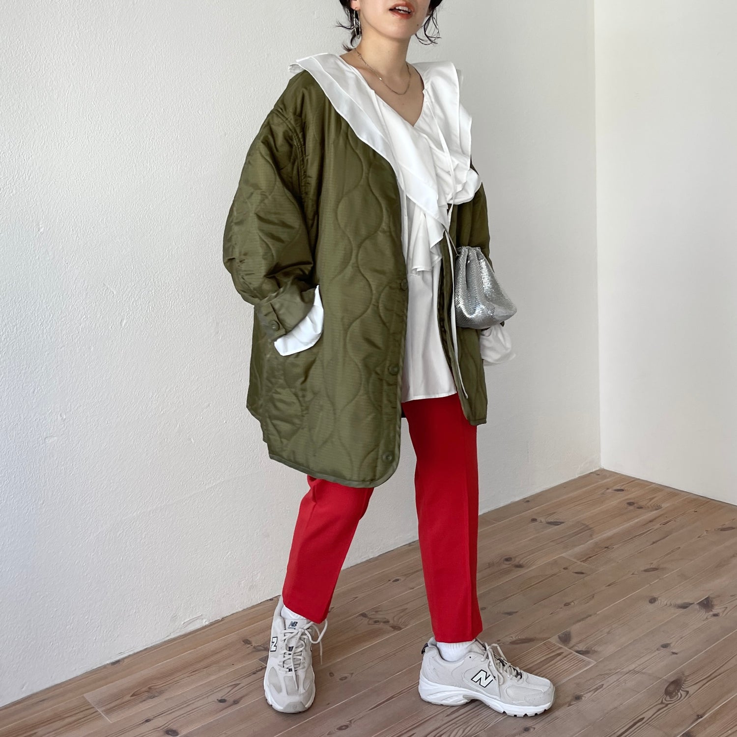over size quilting liner jacket / khaki