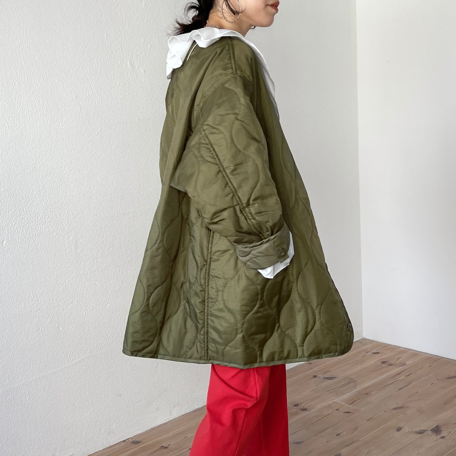 over size quilting liner jacket / khaki
