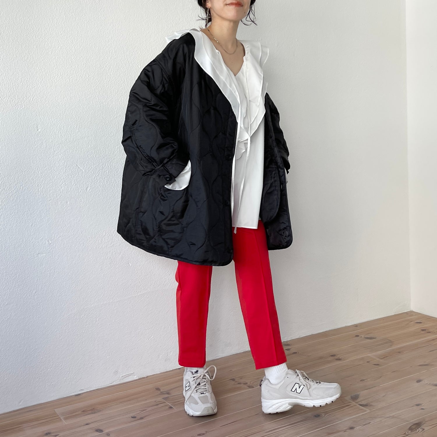 over size quilting liner jacket / black