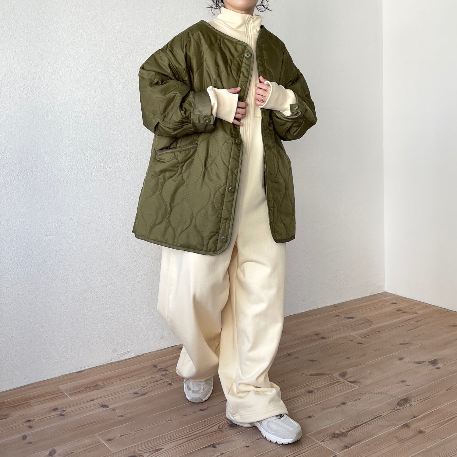 over size quilting liner jacket / khaki