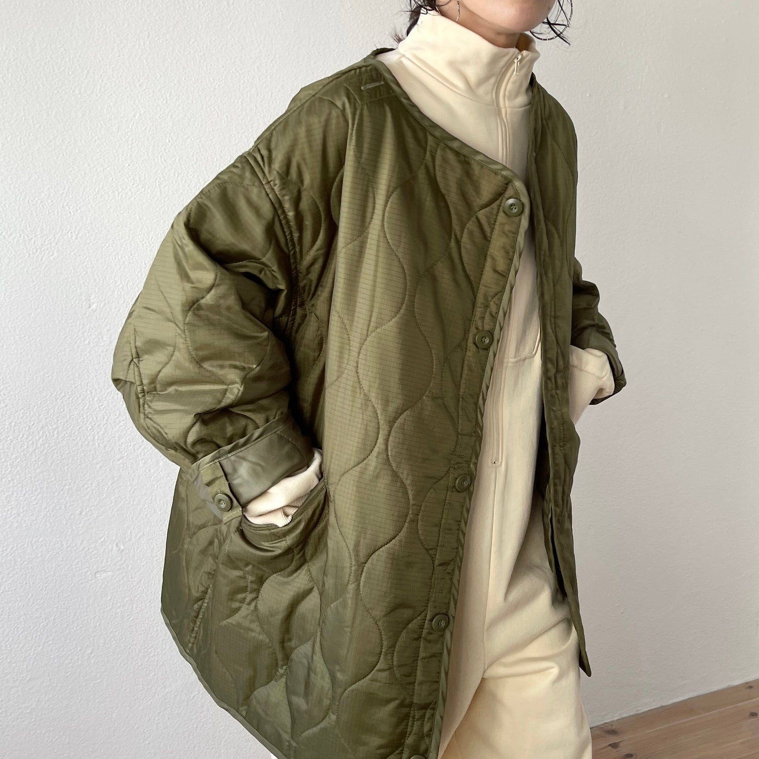 over size quilting liner jacket / khaki