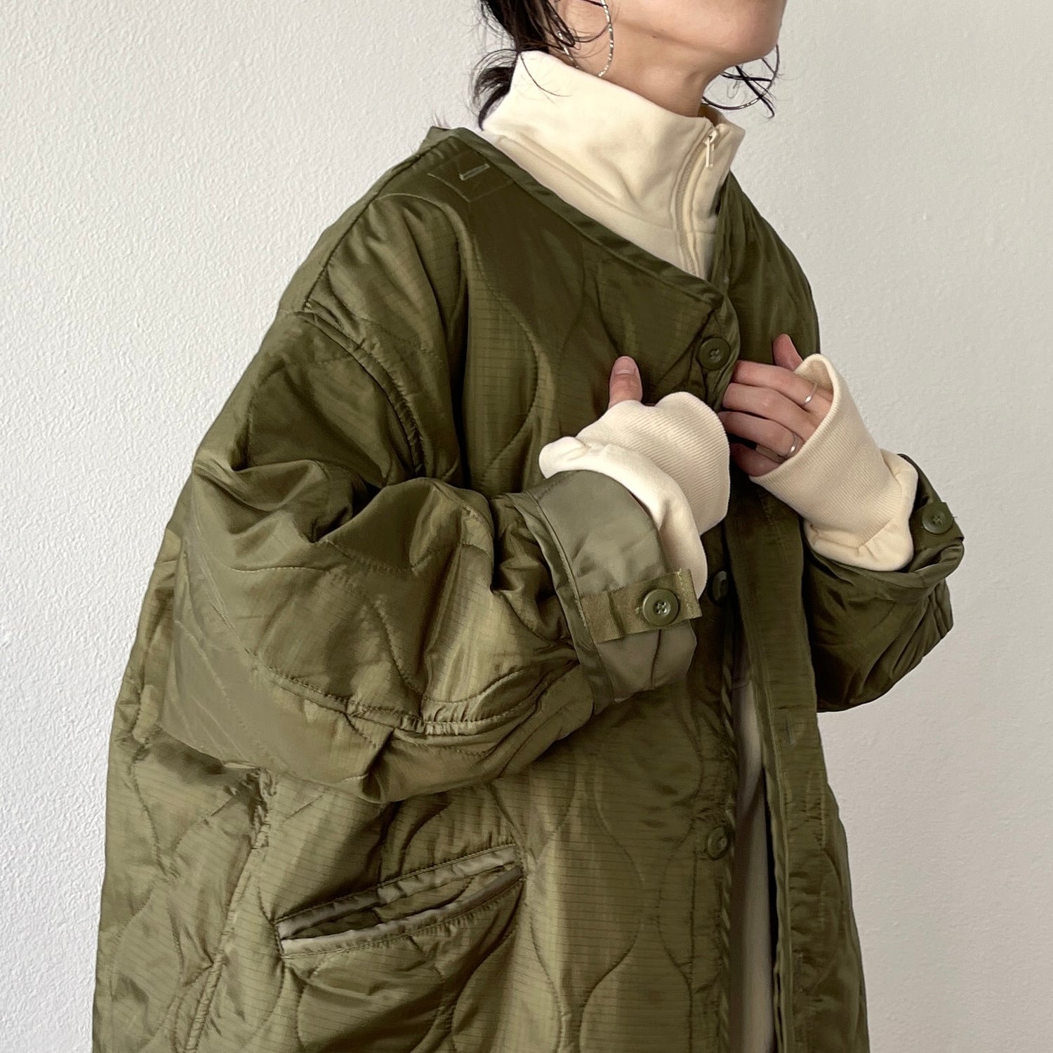 over size quilting liner jacket / khaki