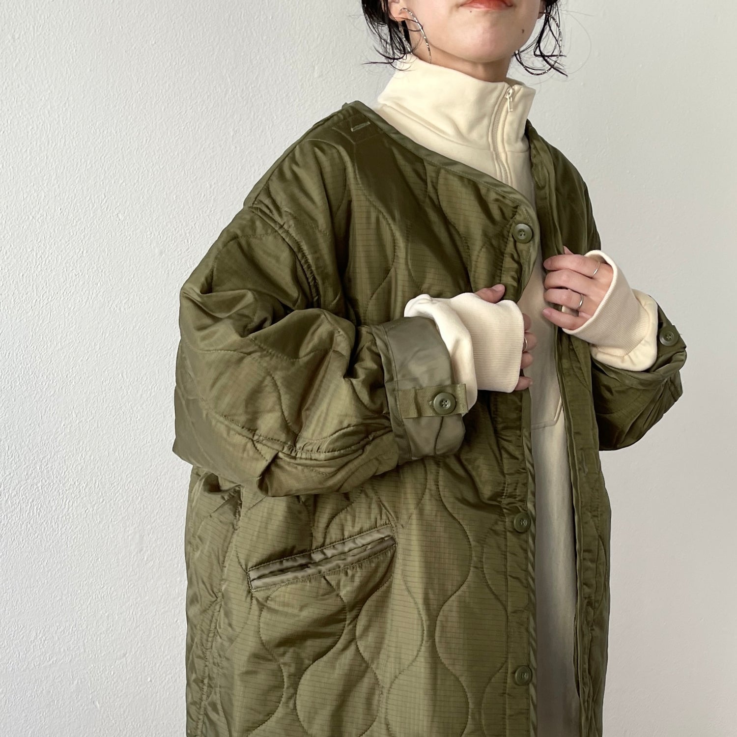 over size quilting liner jacket / khaki