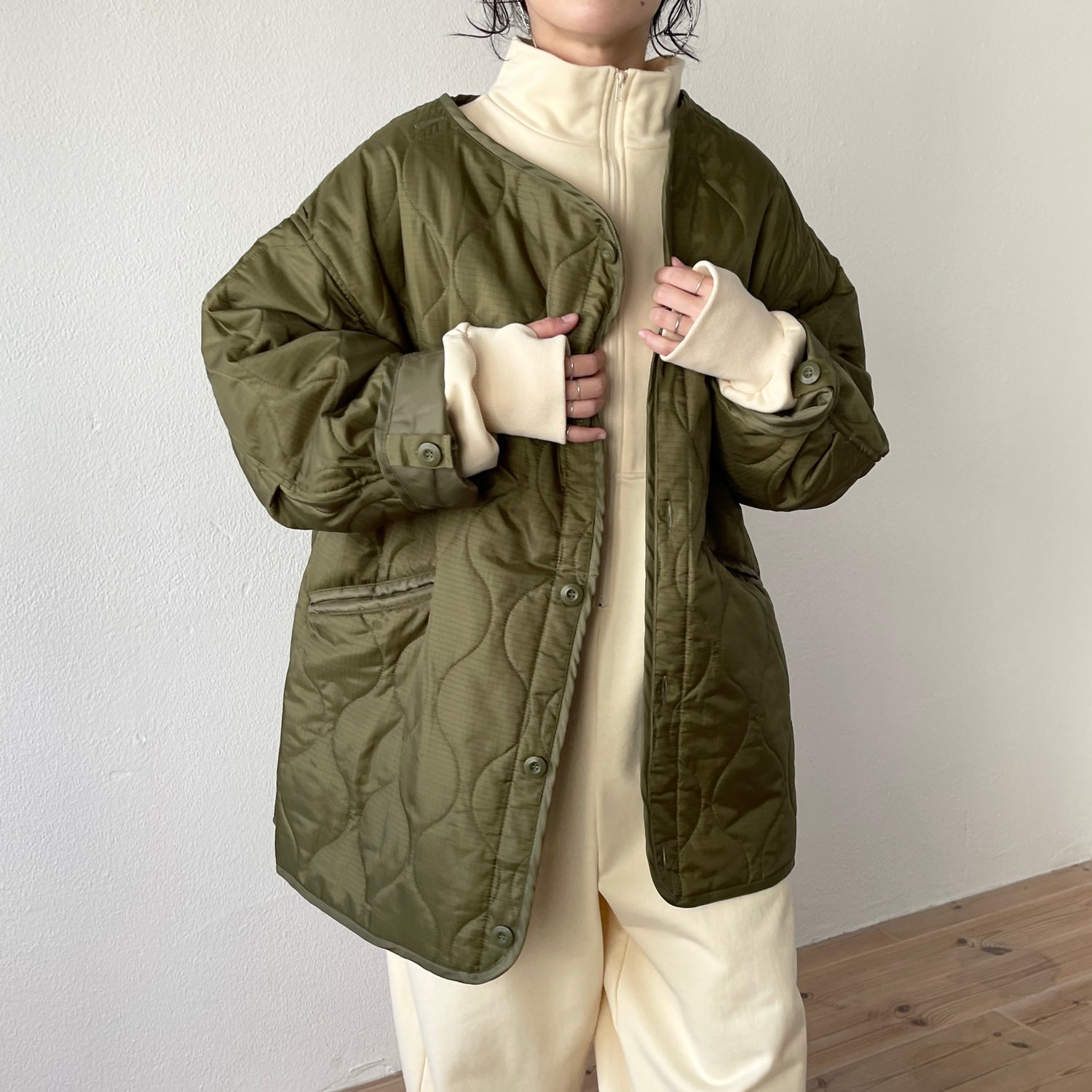 over size quilting liner jacket / khaki