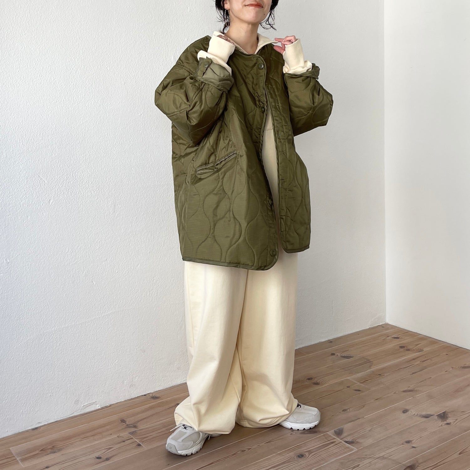 over size quilting liner jacket / khaki