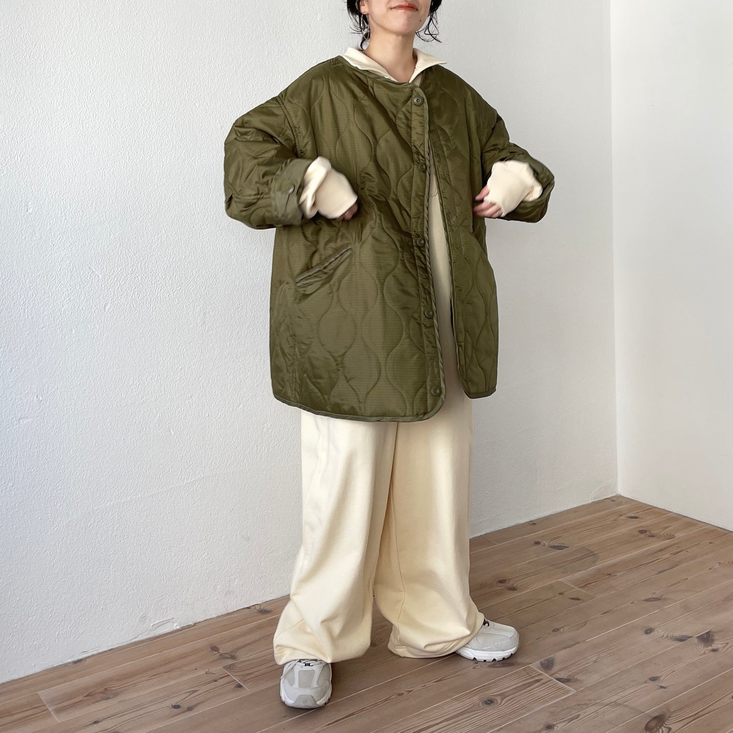 over size quilting liner jacket / khaki