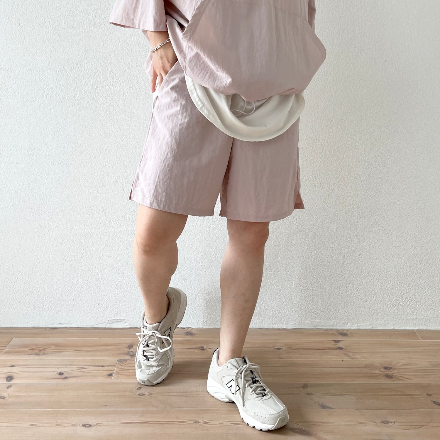 (2点SET) half zip nylon set up / pink