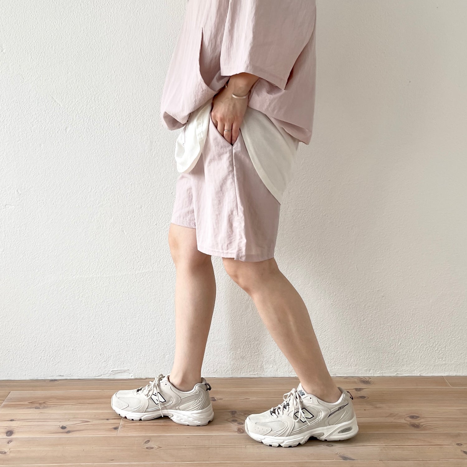 (2点SET) half zip nylon set up / pink