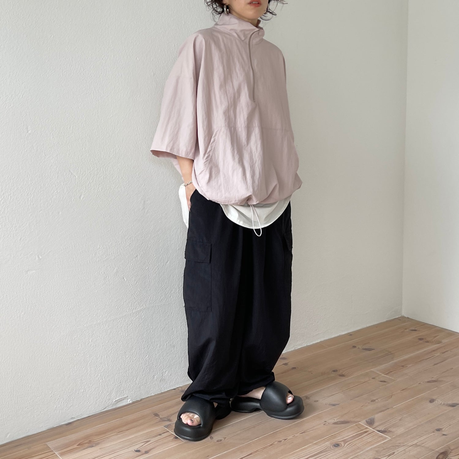 (2点SET) half zip nylon set up / pink