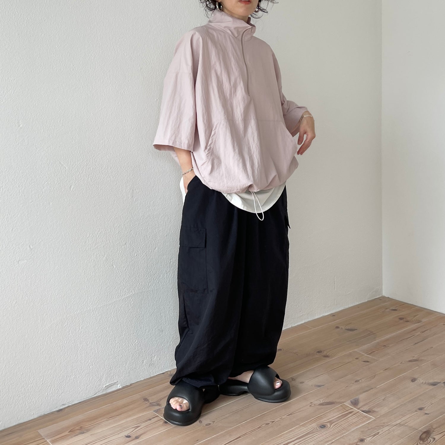 (2点SET) half zip nylon set up / pink