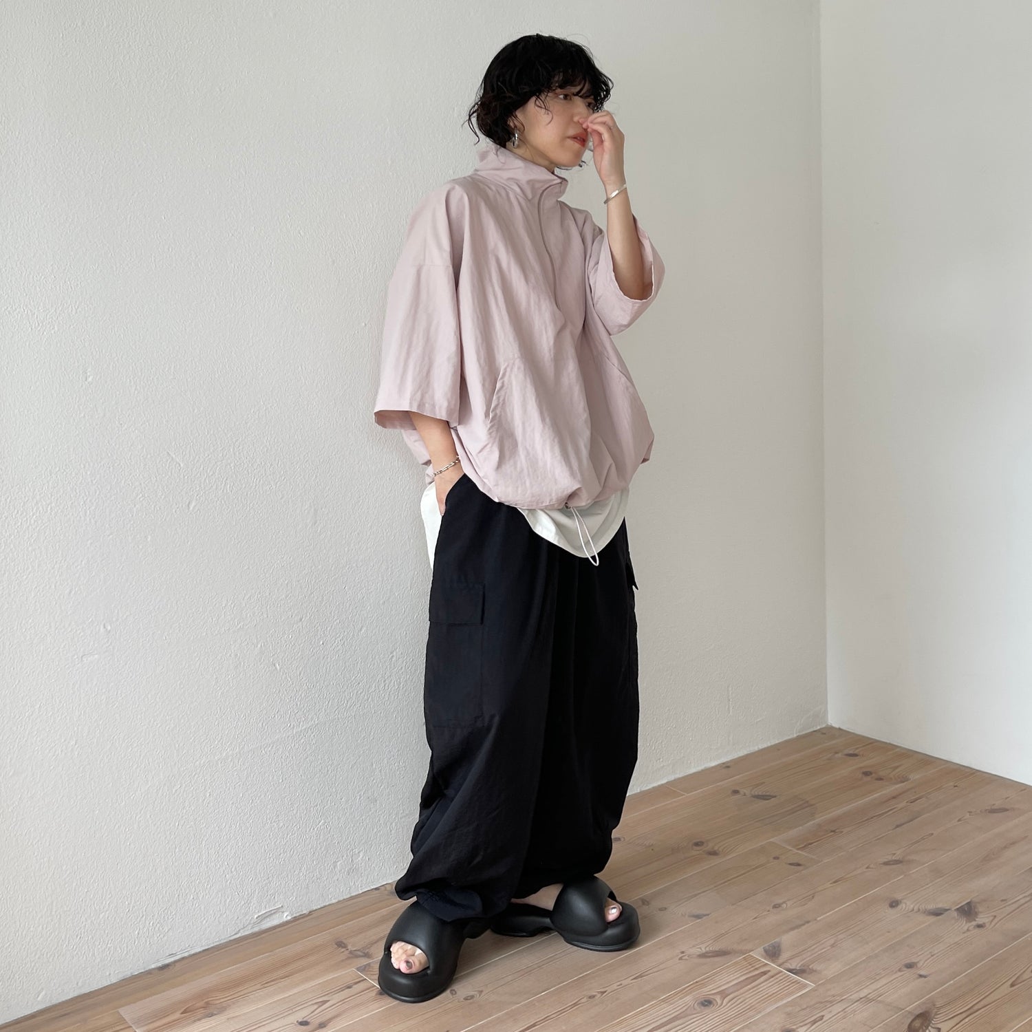 (2点SET) half zip nylon set up / pink