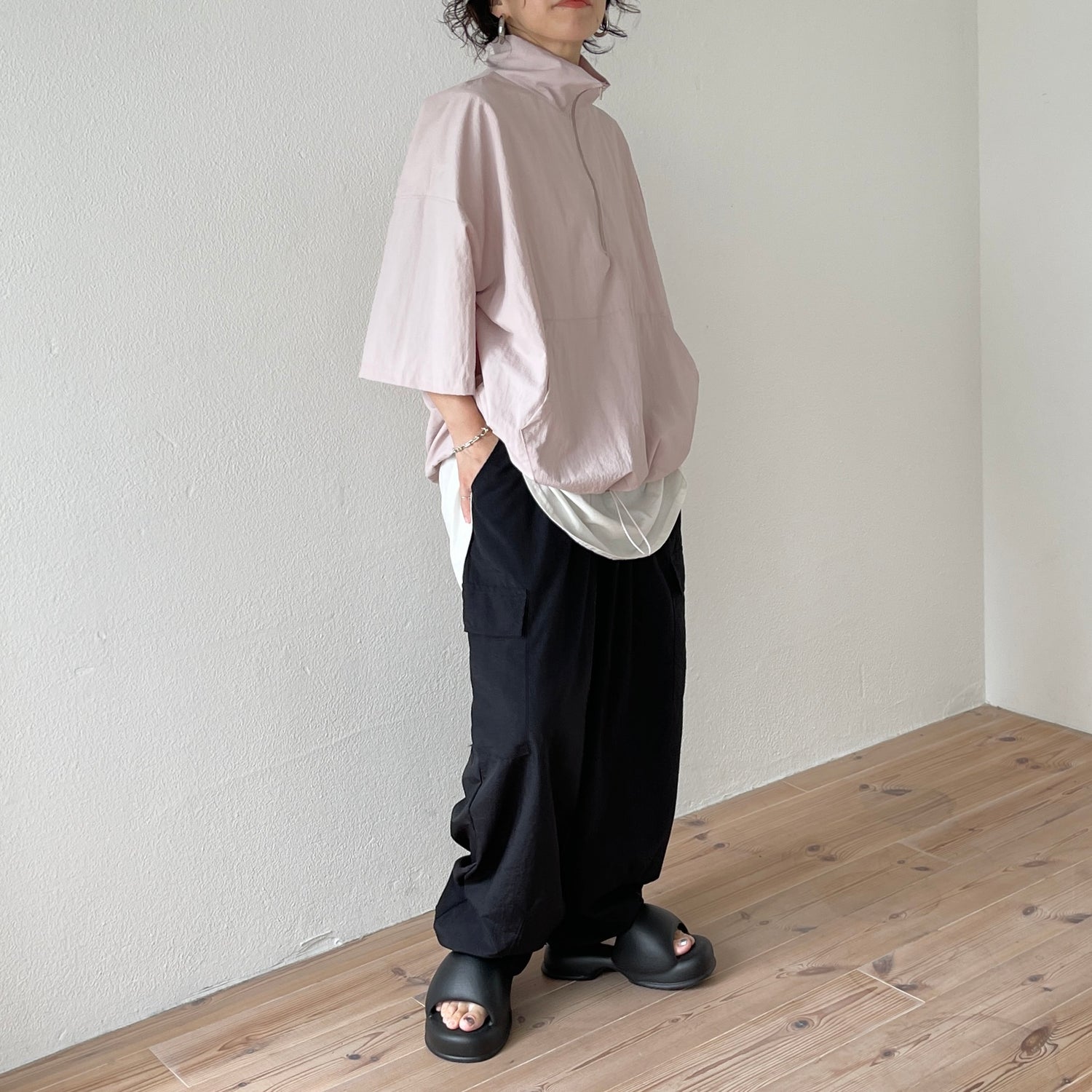 (2点SET) half zip nylon set up / pink