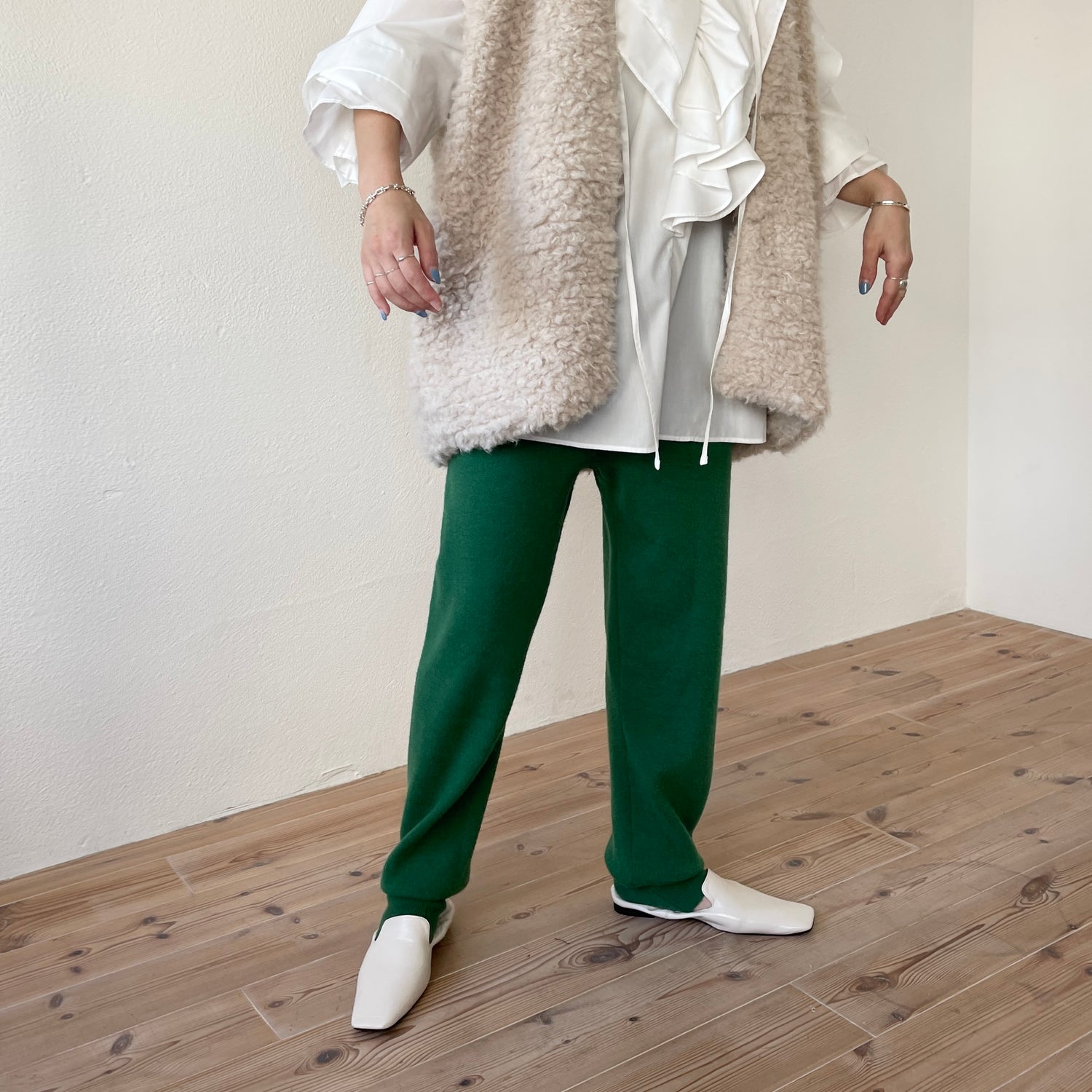 alpaca touch knit pants / green