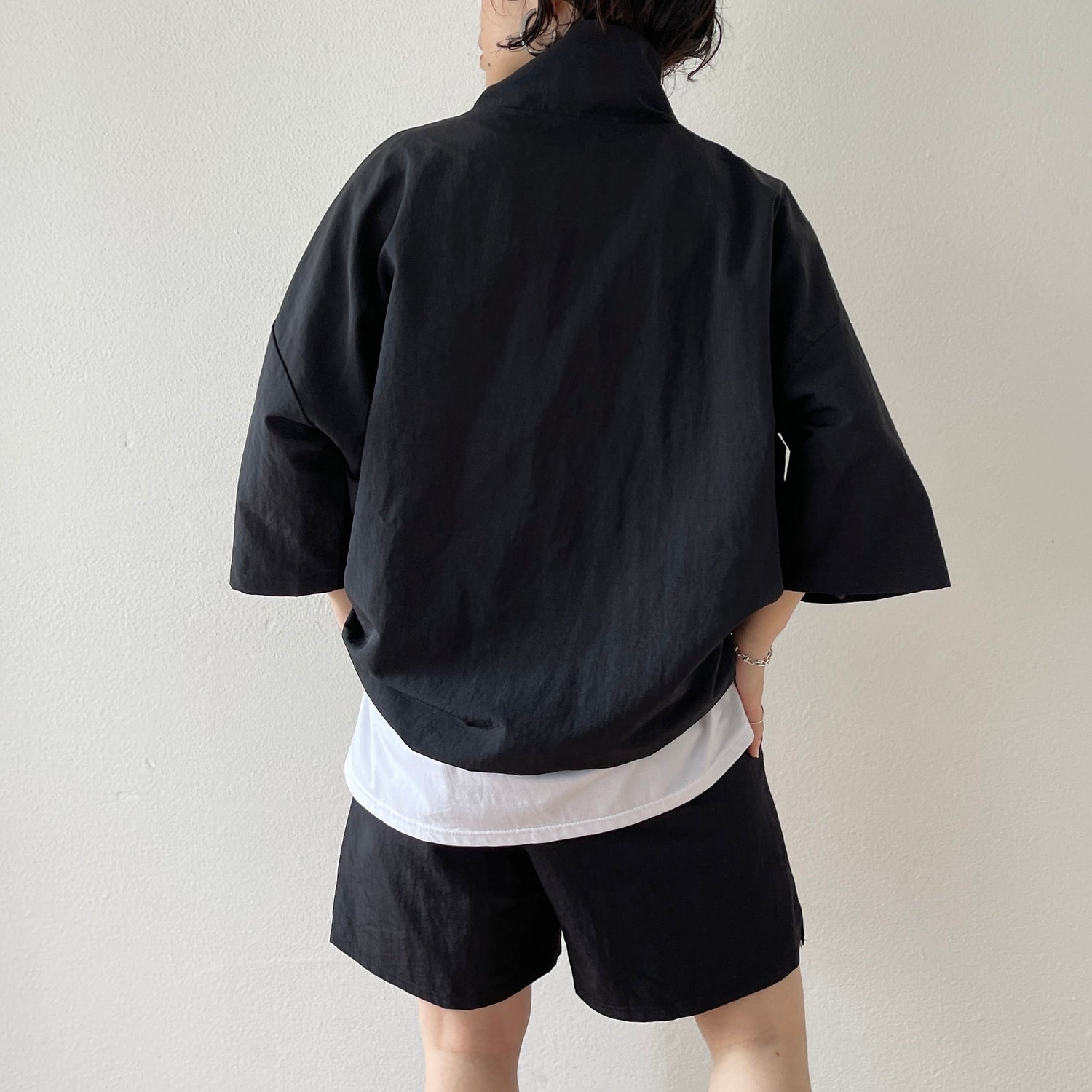 (2点SET) half zip nylon set up / black