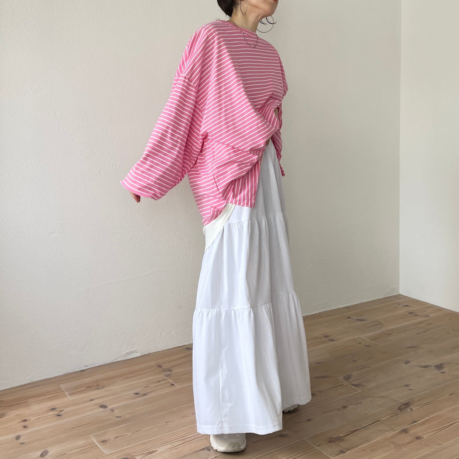 【SAMPLE】loose silhouette relax border tee / pink