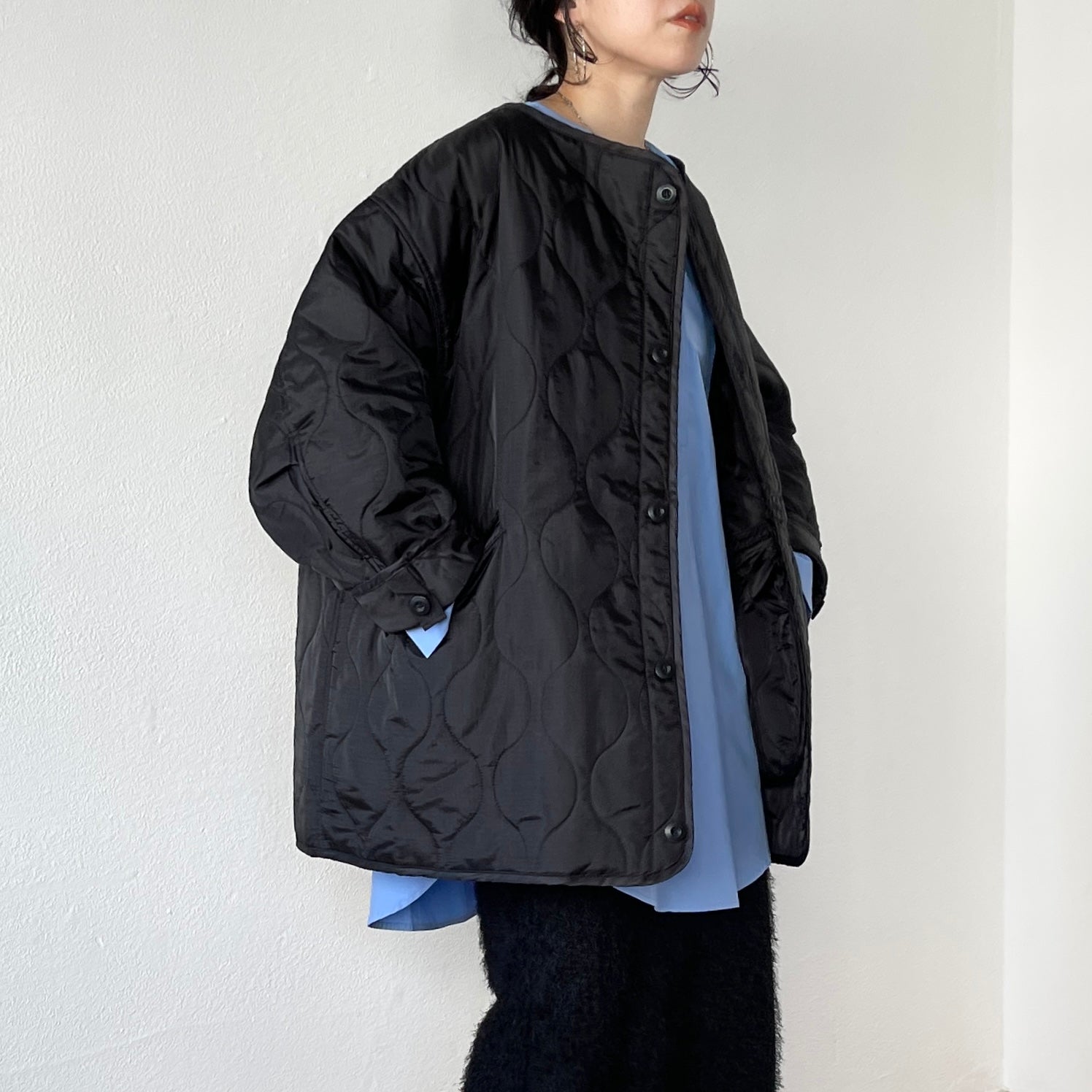 over size quilting liner jacket / black