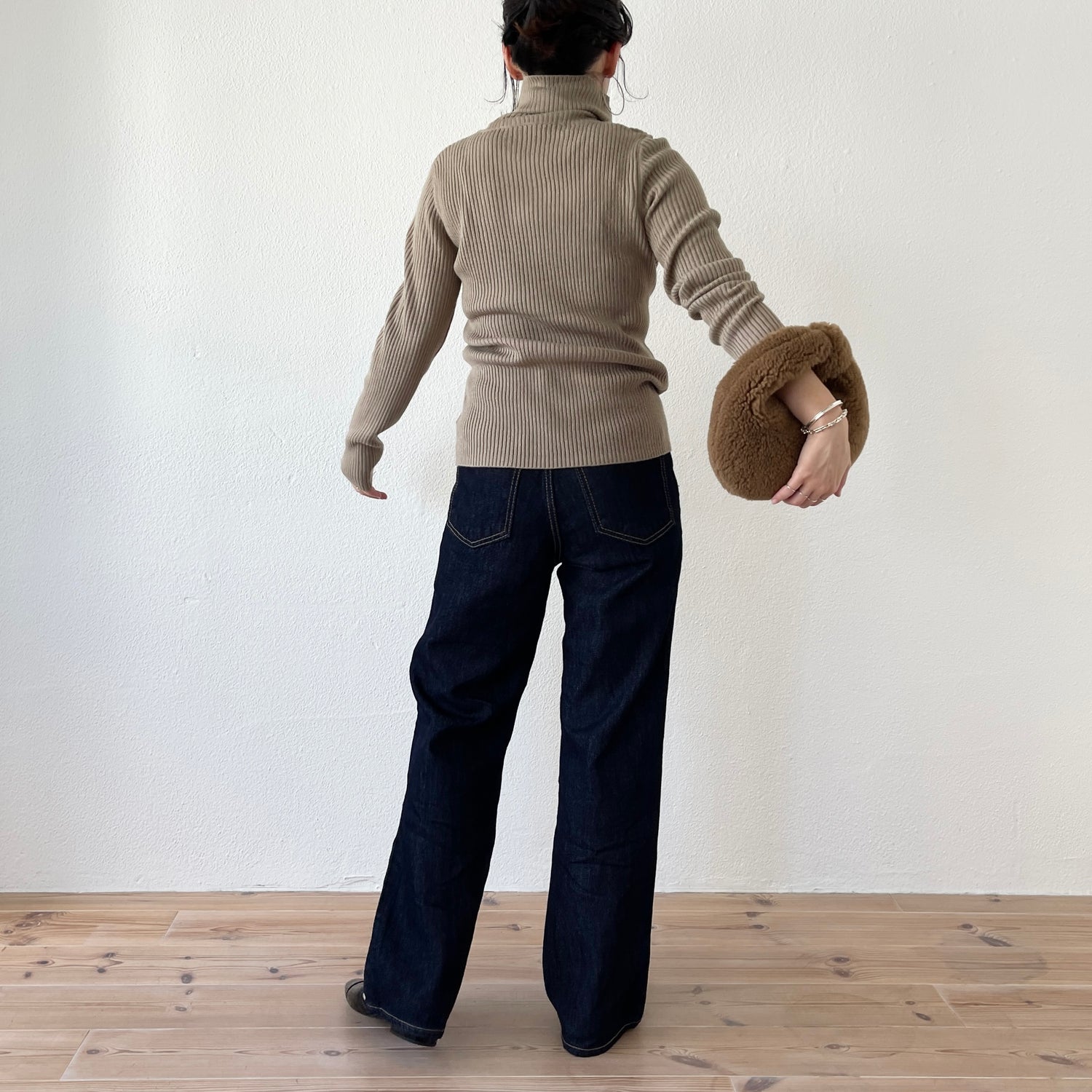 basic rib turtle knit / beige