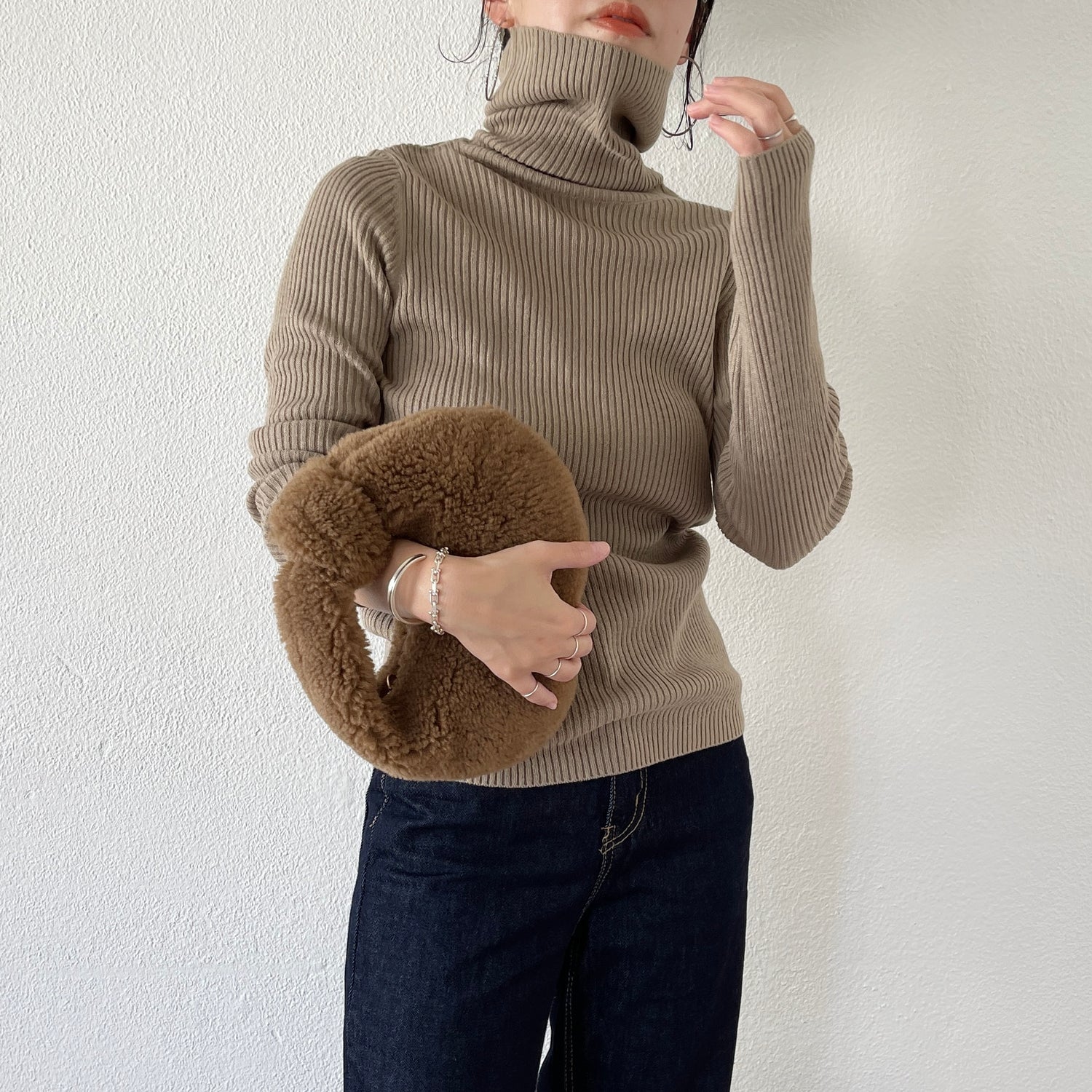basic rib turtle knit / beige