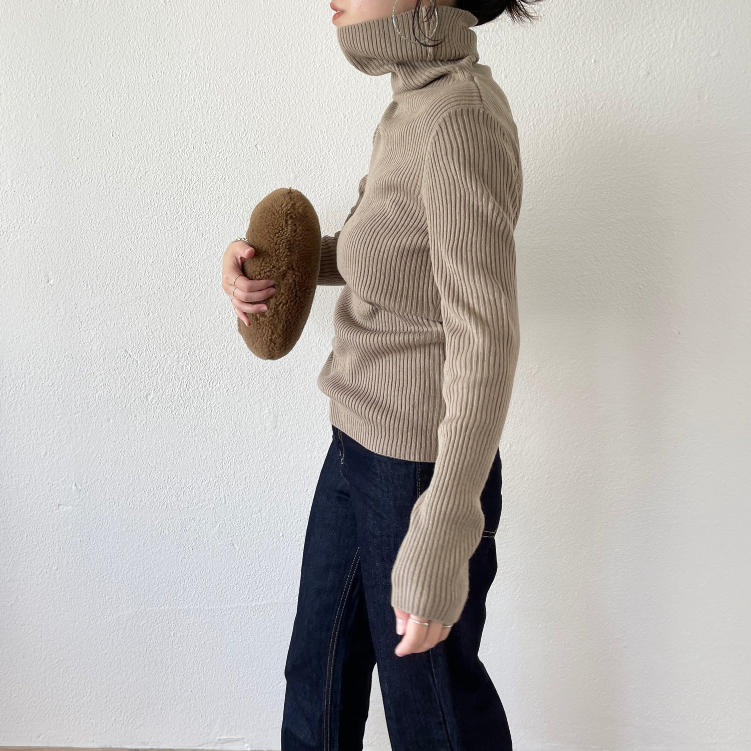basic rib turtle knit / beige